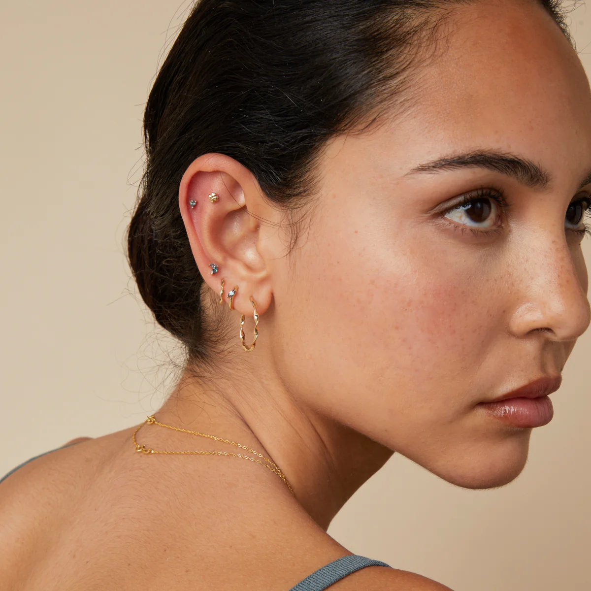 Alexandrite Marquise Huggies in Solid Gold - Image 5