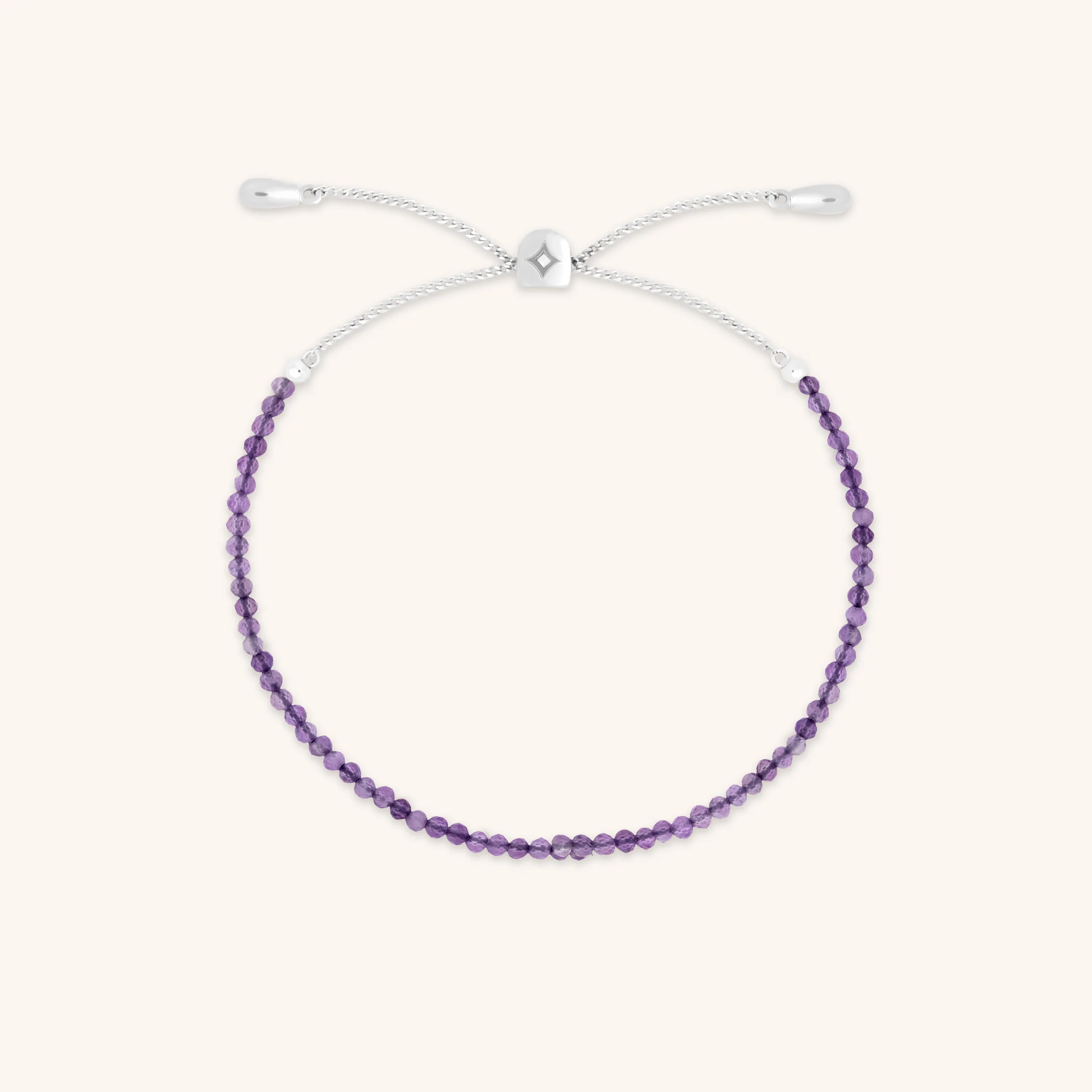 Amethyst February Beaded Bracelet in Solid White Gold
