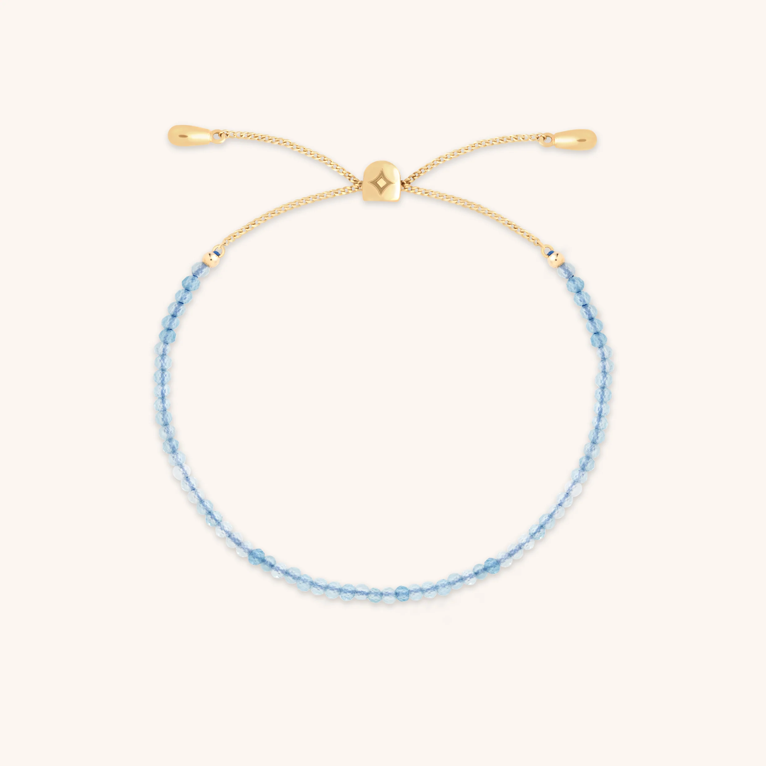 Aquamarine March Beaded Bracelet in Solid Gold