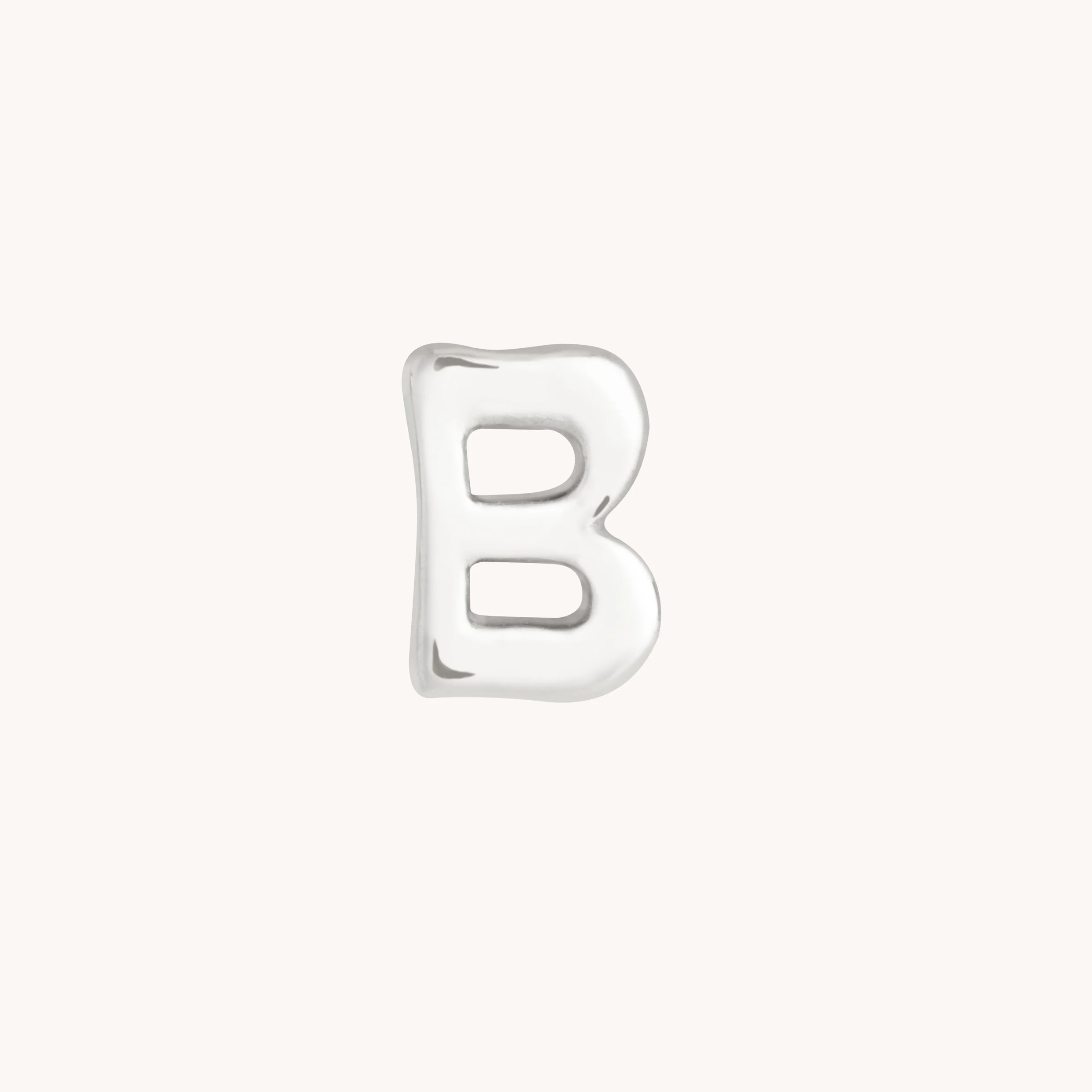 B Initial Click Charm in Solid White Gold