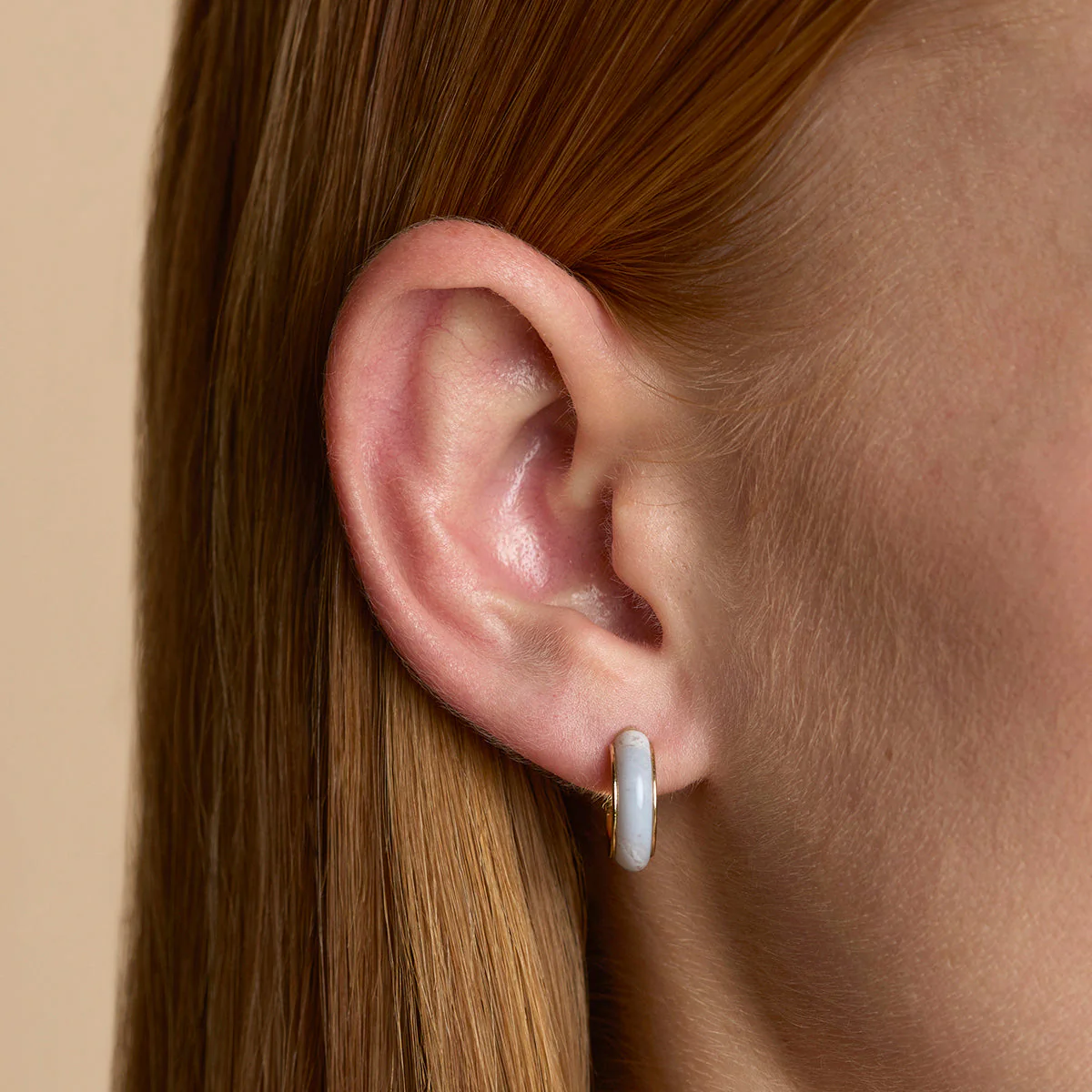 Blue Lace Agate Stone Hoops in Gold - Image 2