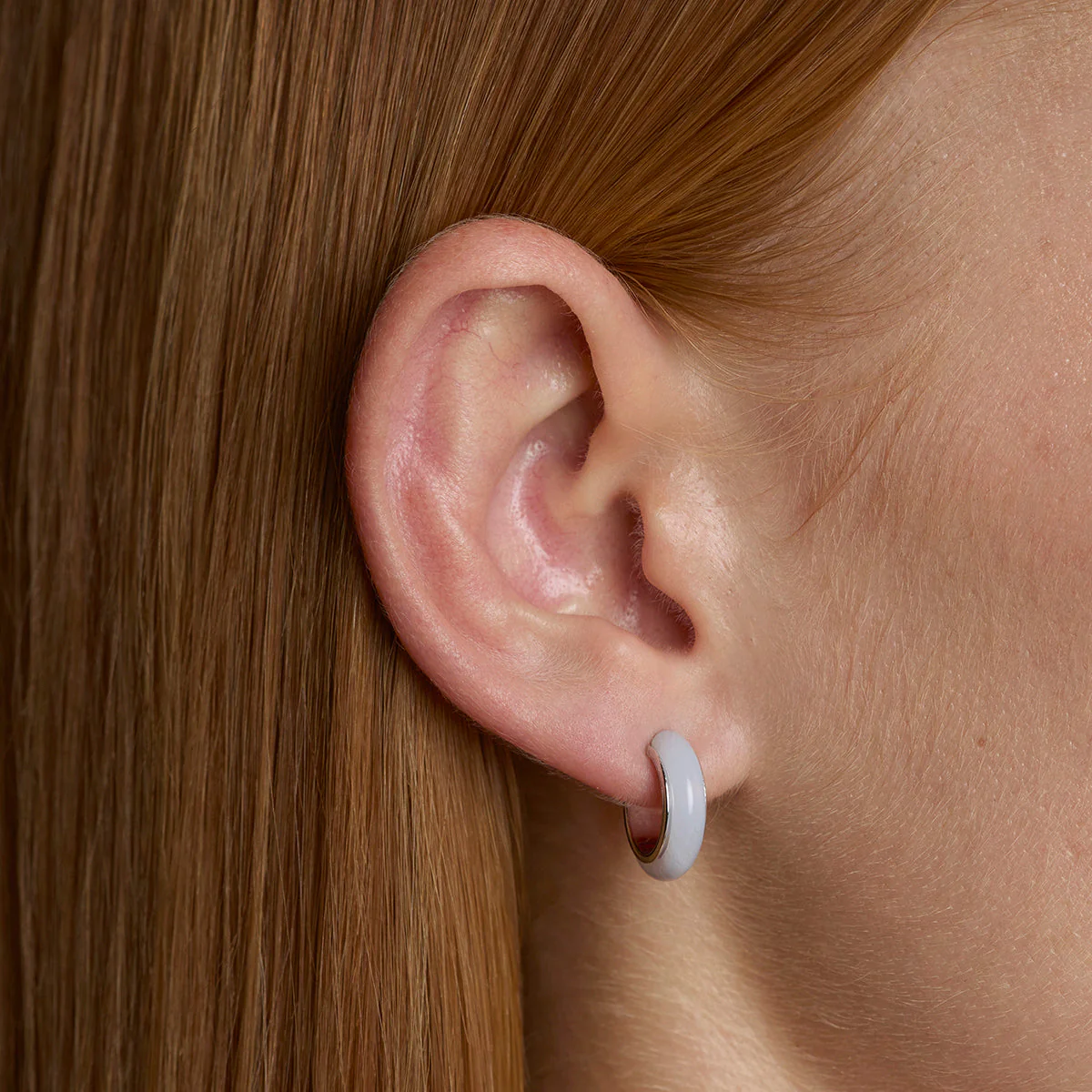 Blue Lace Agate Stone Hoops in Silver - Image 2