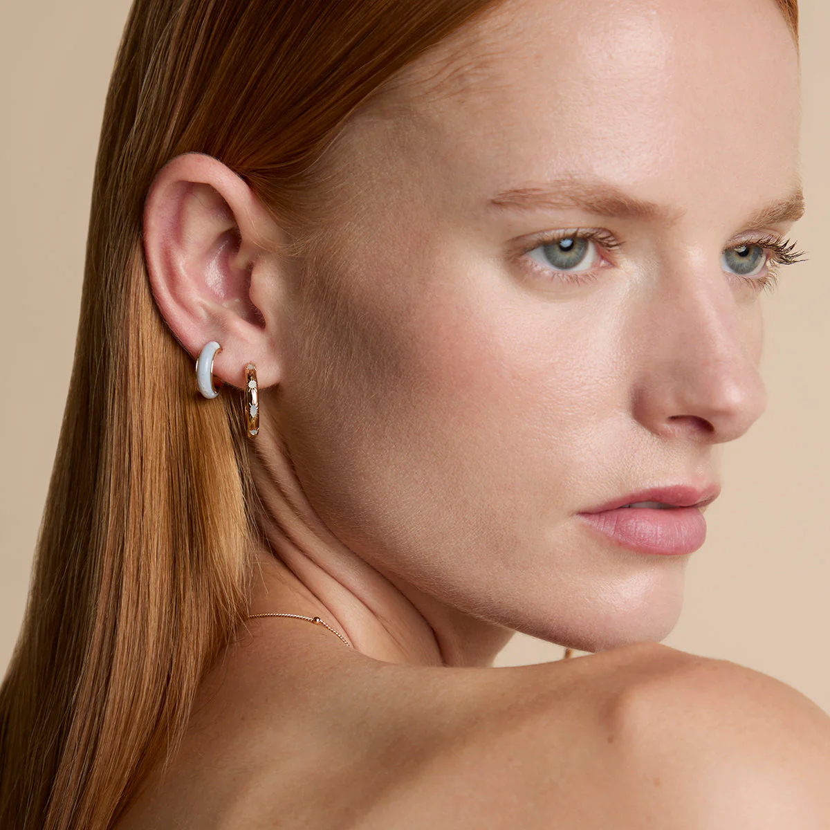 Blue Lace Agate Sun Hoops in Gold - Image 6