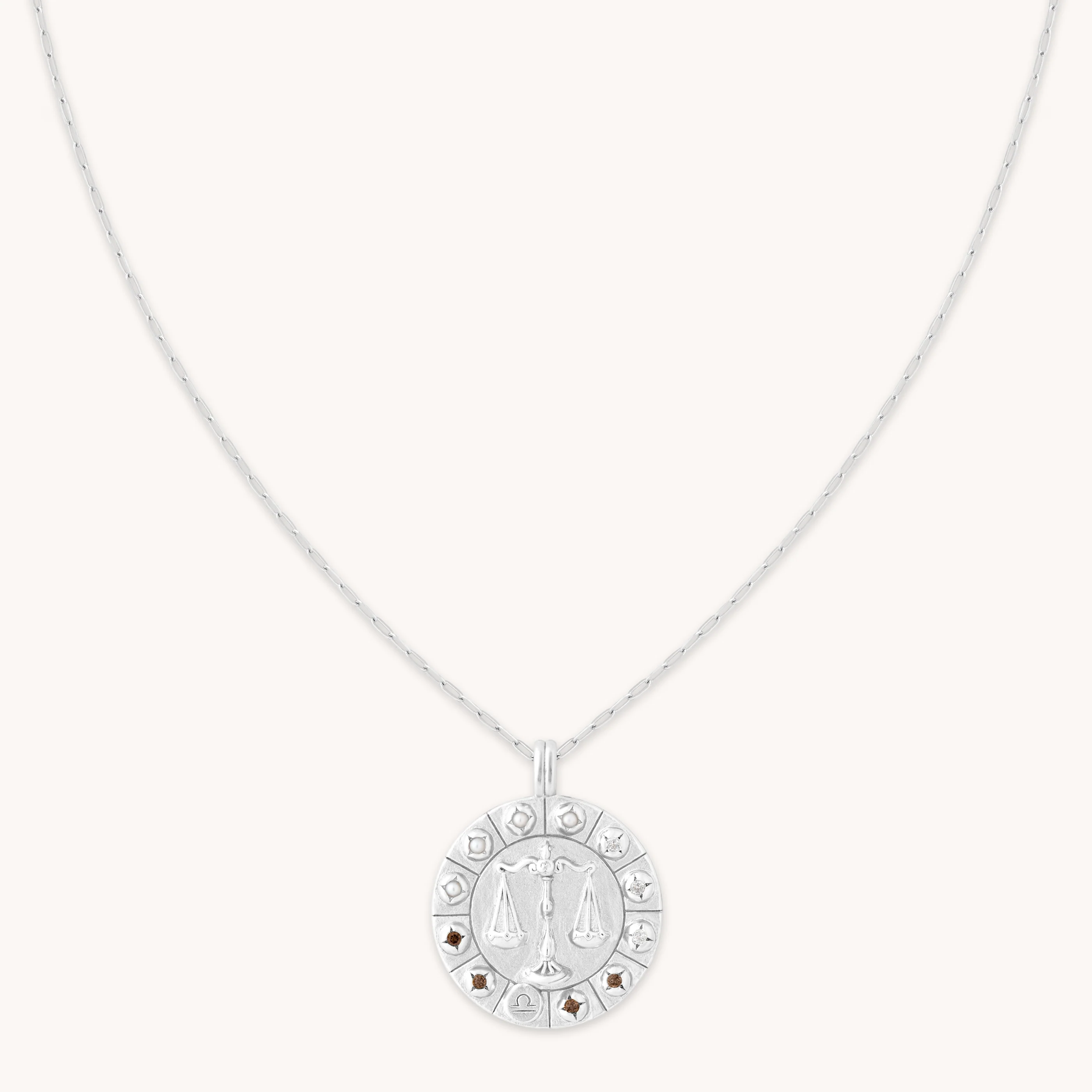 Libra Bold Zodiac Pendant Necklace in Silver
