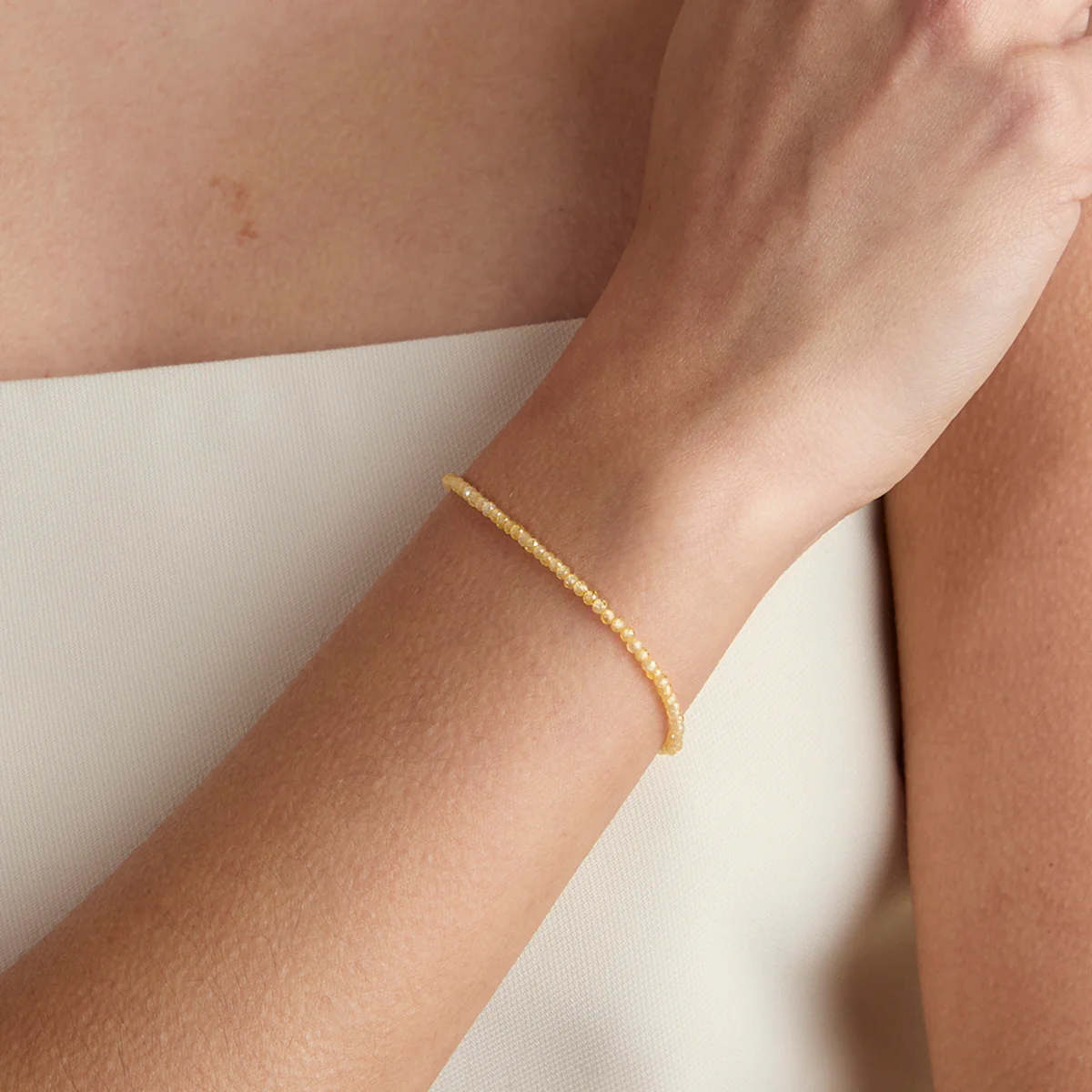 Citrine November Beaded Bracelet in Solid White Gold - Image 2