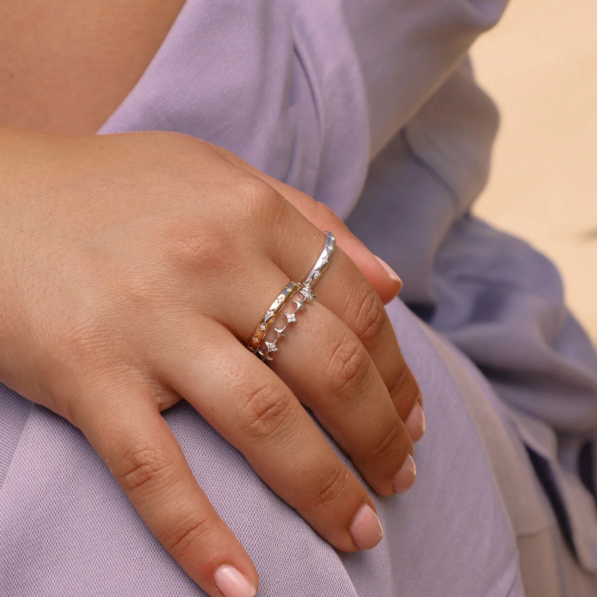 Cosmic Star Band Ring in Silver - Image 4