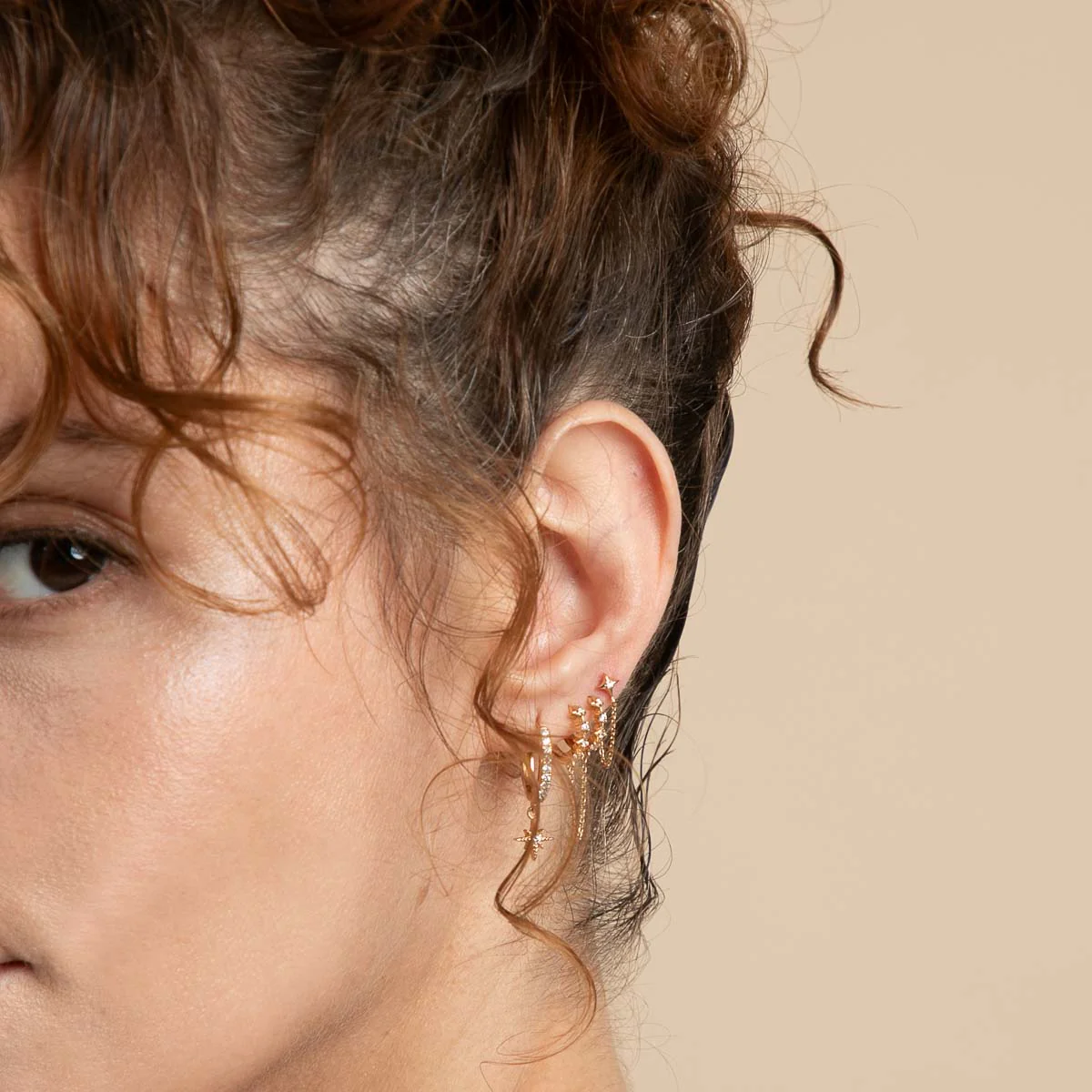 Cosmic Star Chain Stud Earrings in Gold - Image 3