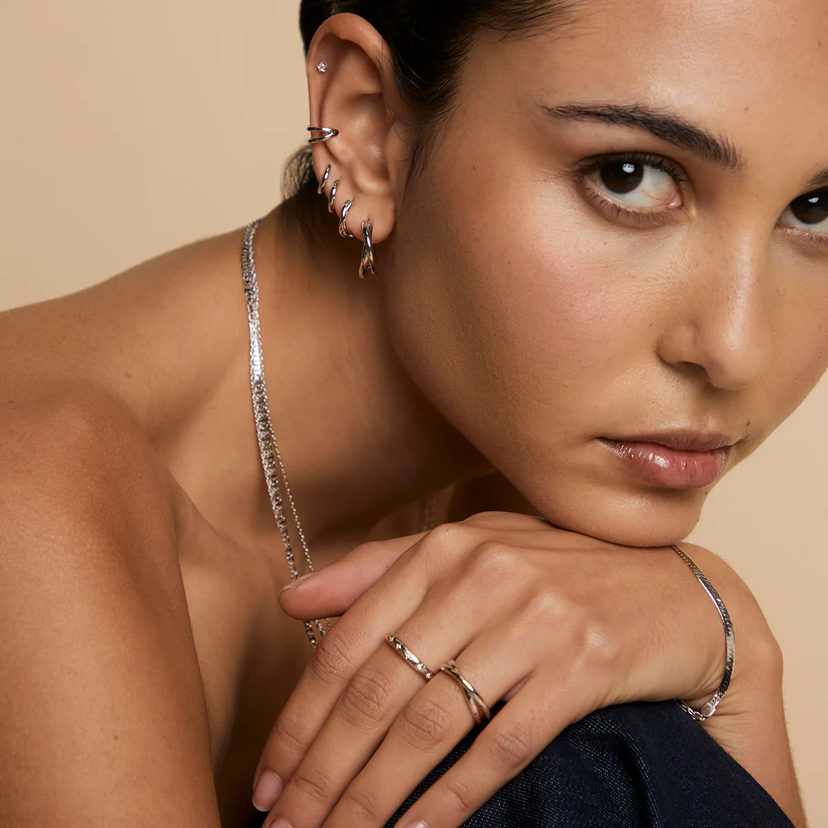 Crossover Illusion Hoops in Silver - Image 5