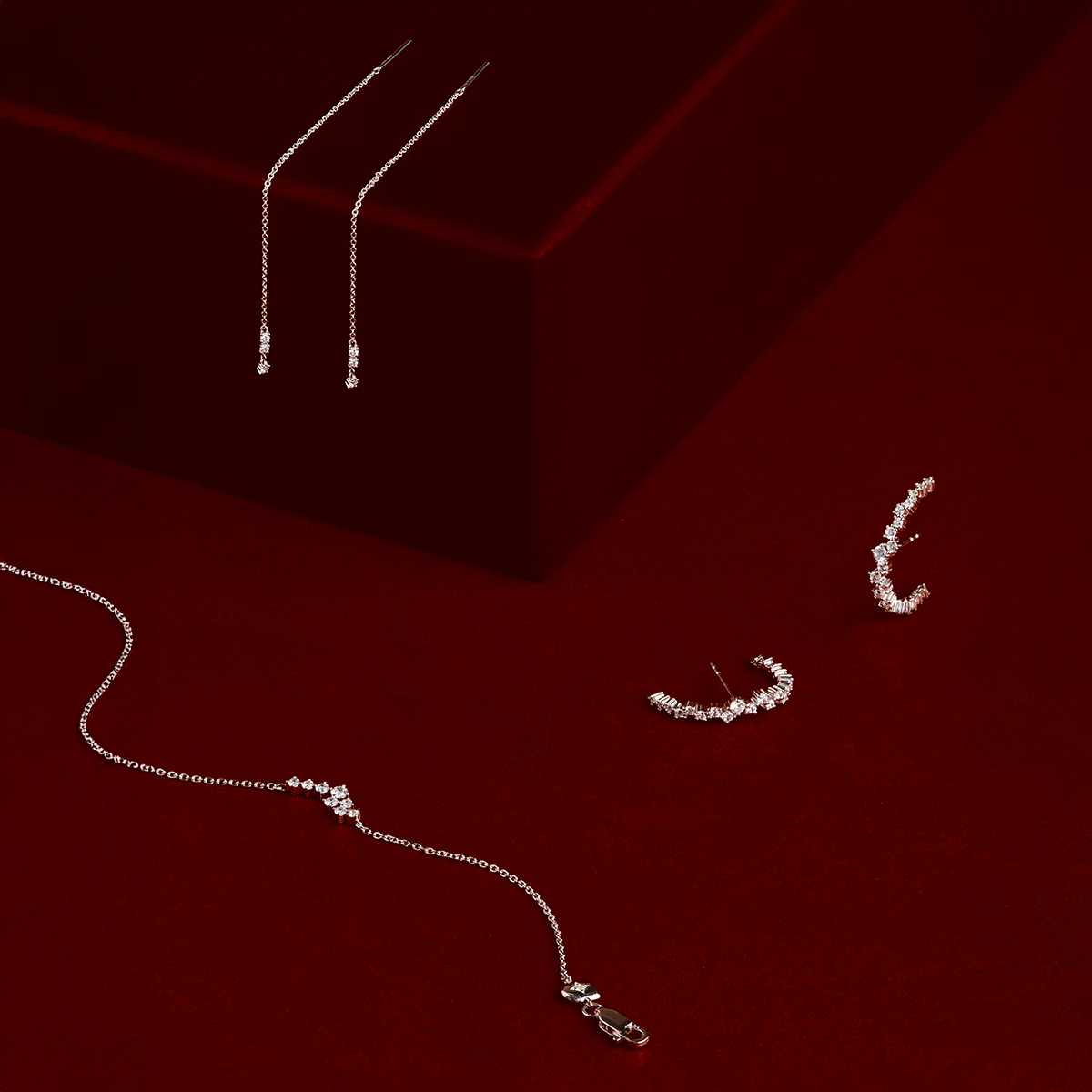 Crystal Thread Through Earrings in Silver - Image 4