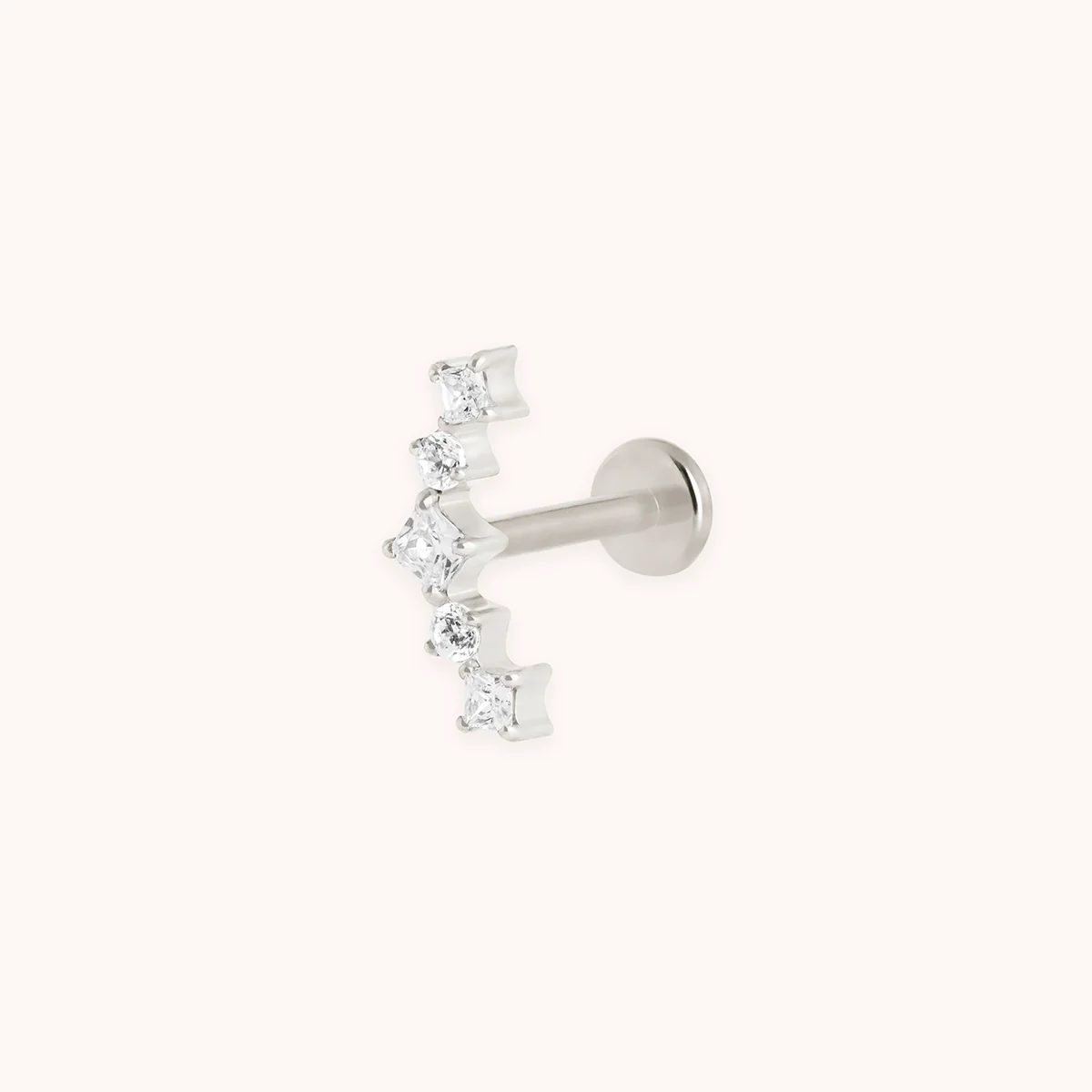 Curved Square Crystal Titanium Piercing Stud in Platinum
