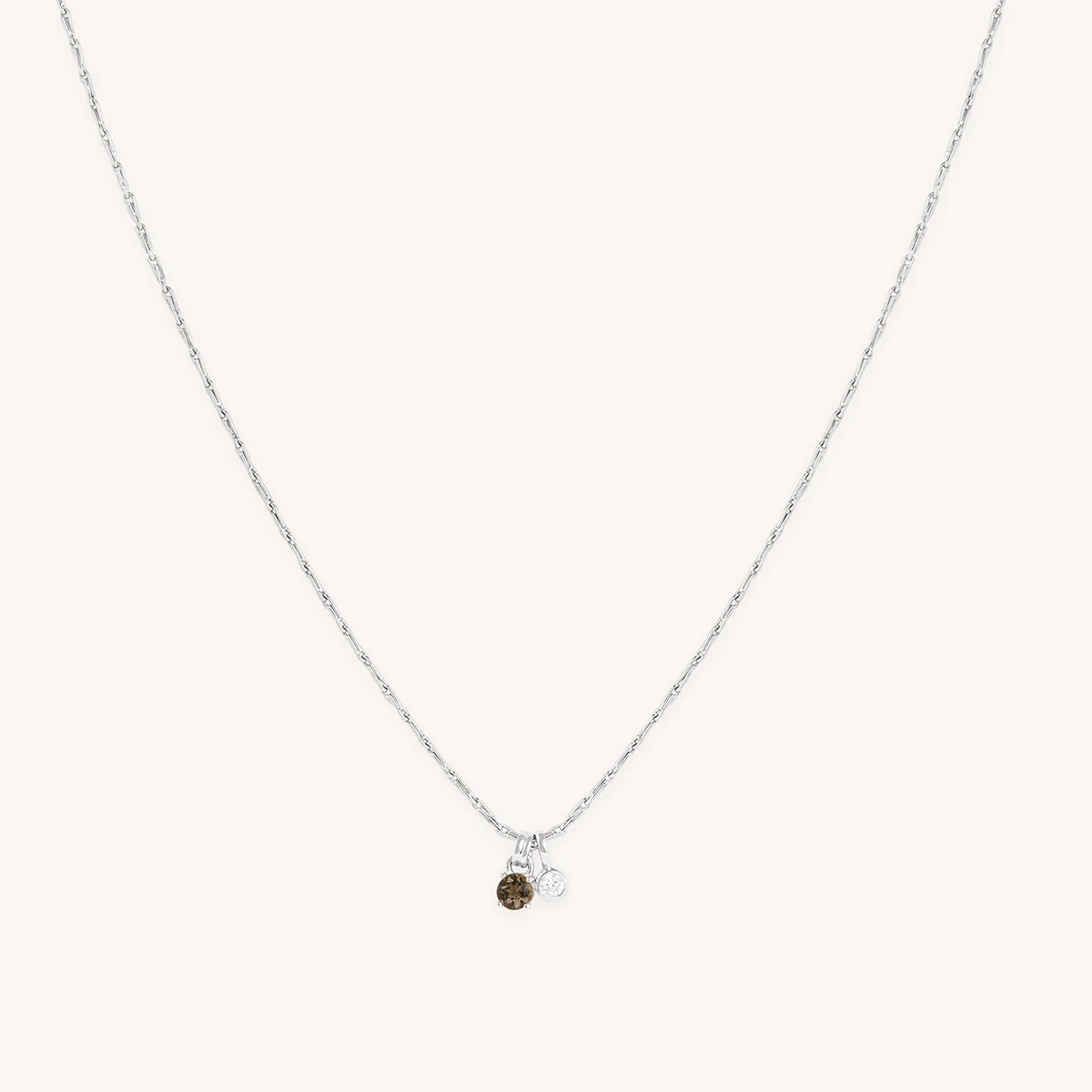 Diamond & Quartz Pendant Necklace in Solid White Gold