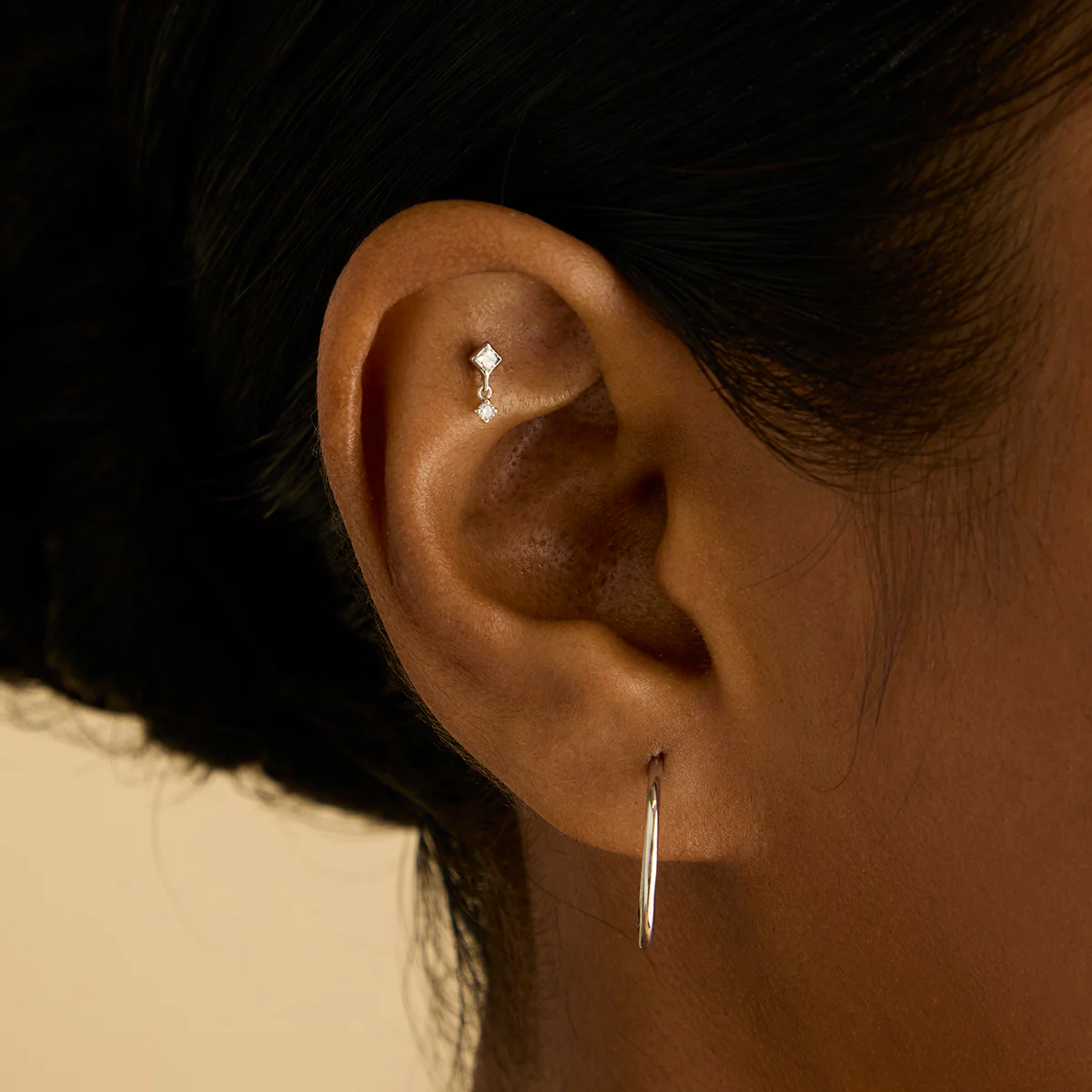 Diamond Bezel Charm Piercing Stud in Solid Gold - Image 2