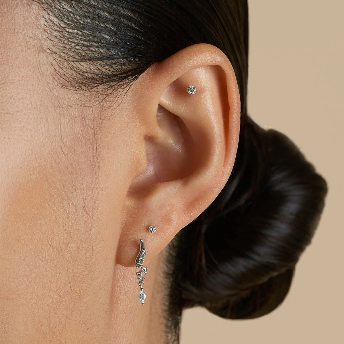 Floating Diamond Small Piercing Stud in Solid White Gold - Image 3