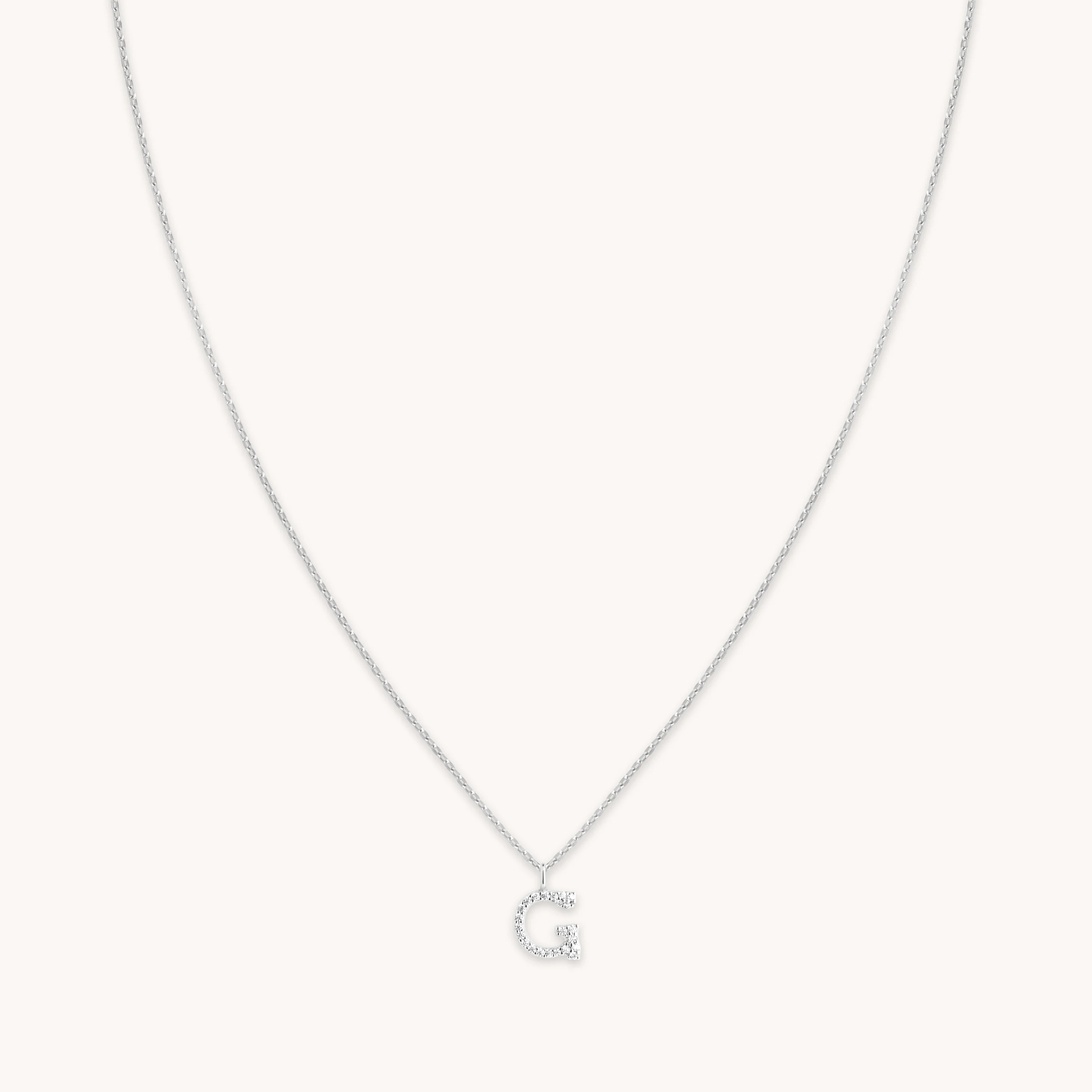 G Initial Pavé Pendant Necklace in Silver