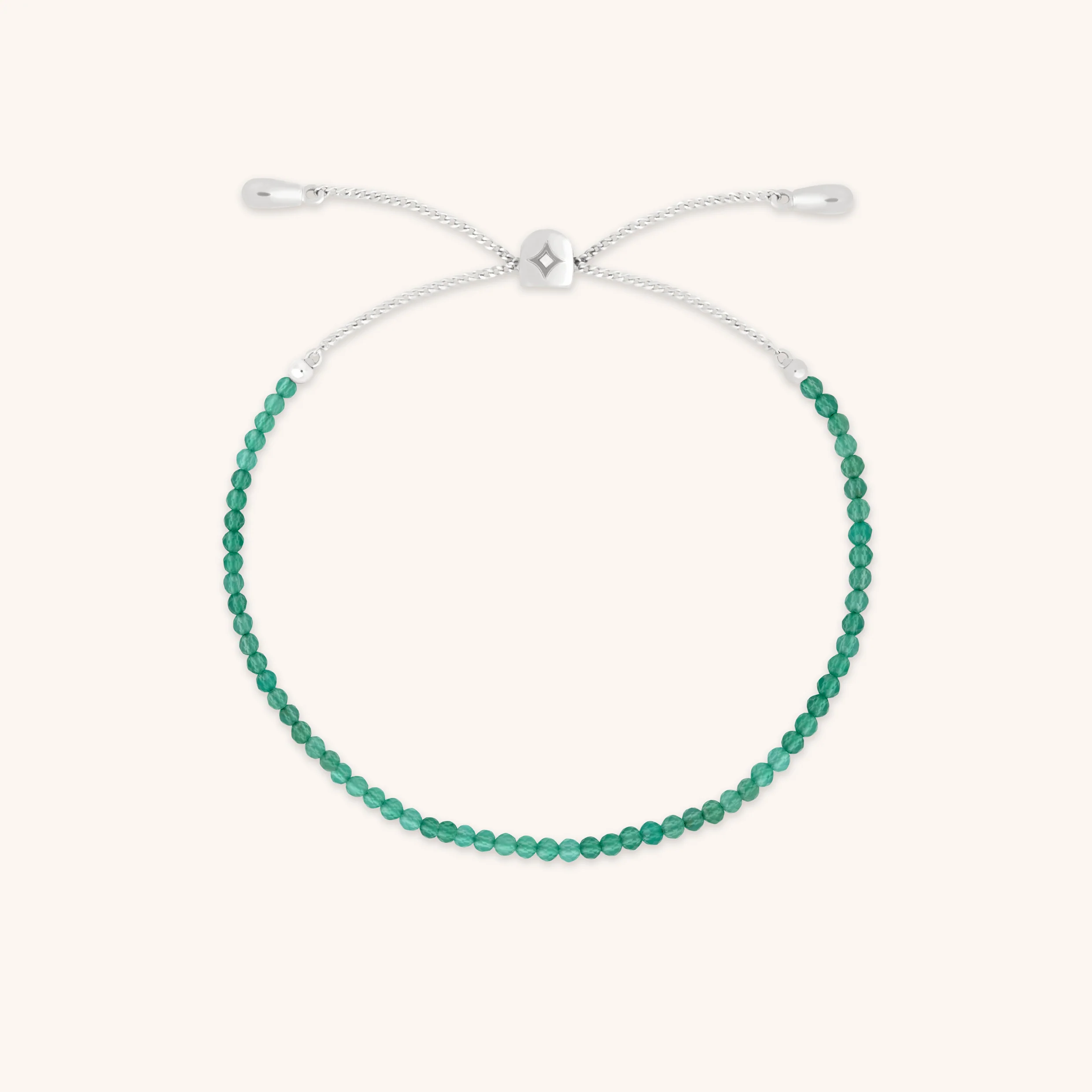 Agate May Beaded Birthstone Bracelet in Solid White Gold