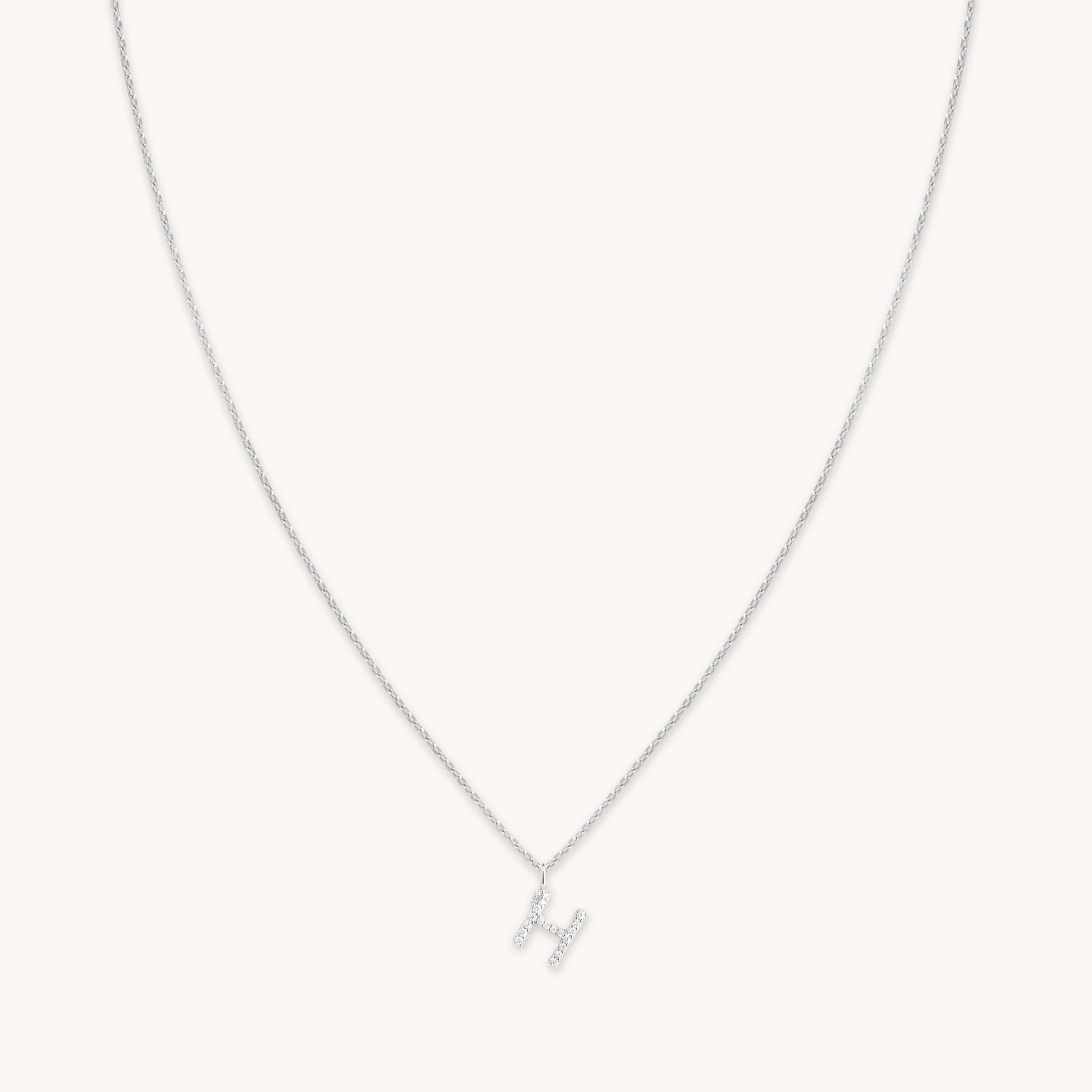 H Initial Pavé Pendant Necklace in Silver