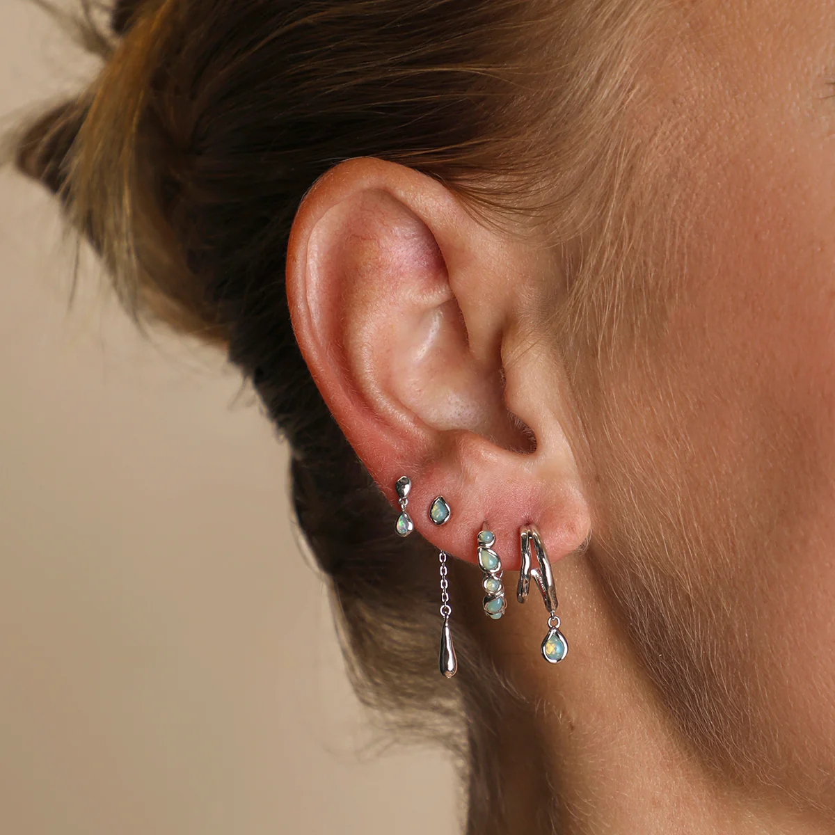 Illusion Opal Charm Huggies in Silver - Image 3