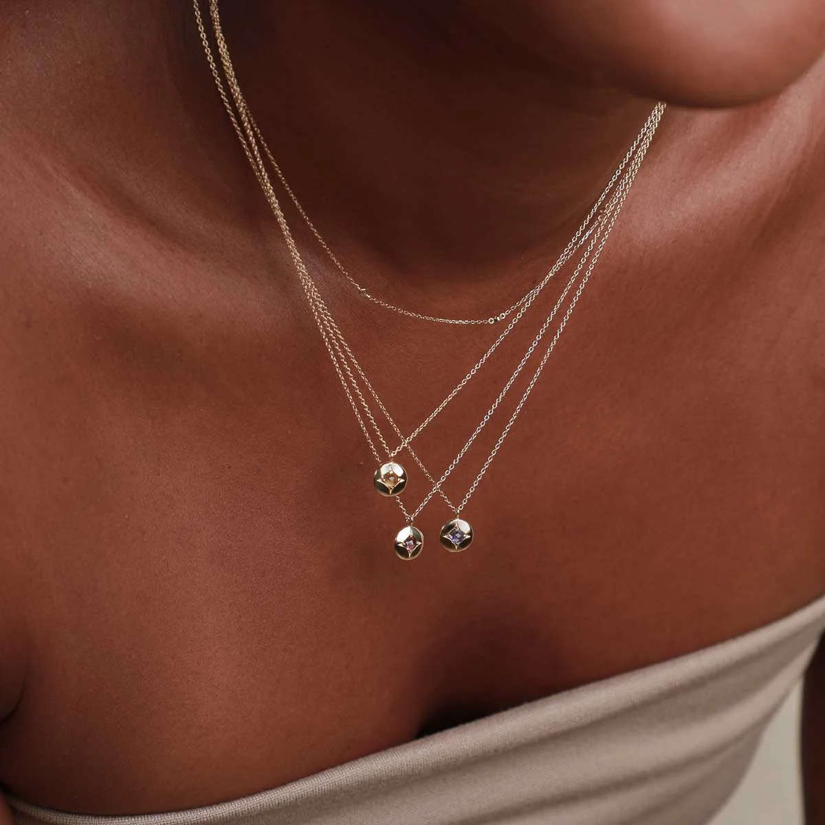 January Garnet Birthstone Necklace in Solid Gold - Image 3