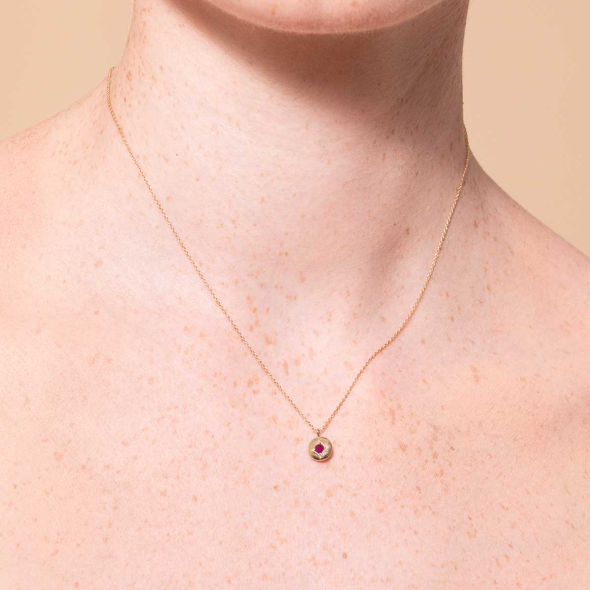 July Ruby Birthstone Necklace in Solid Gold - Image 2