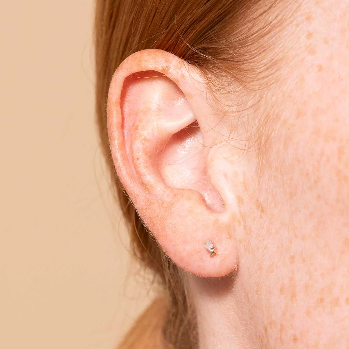 June Moonstone Birthstone Earrings in Solid Gold - Image 2