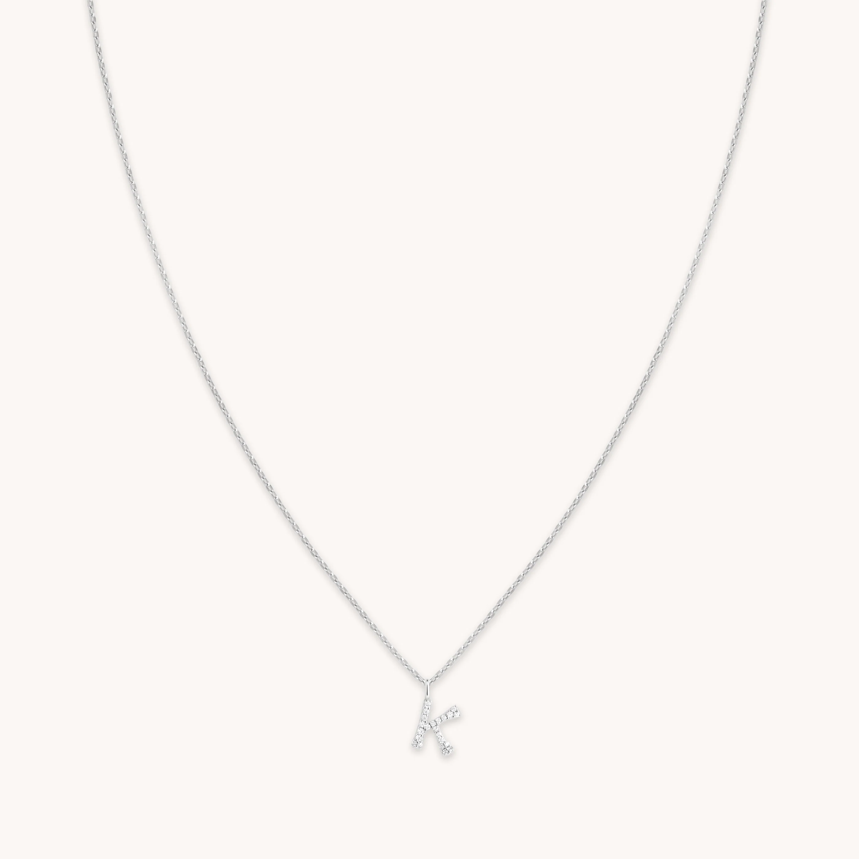 K Initial Pavé Pendant Necklace in Silver