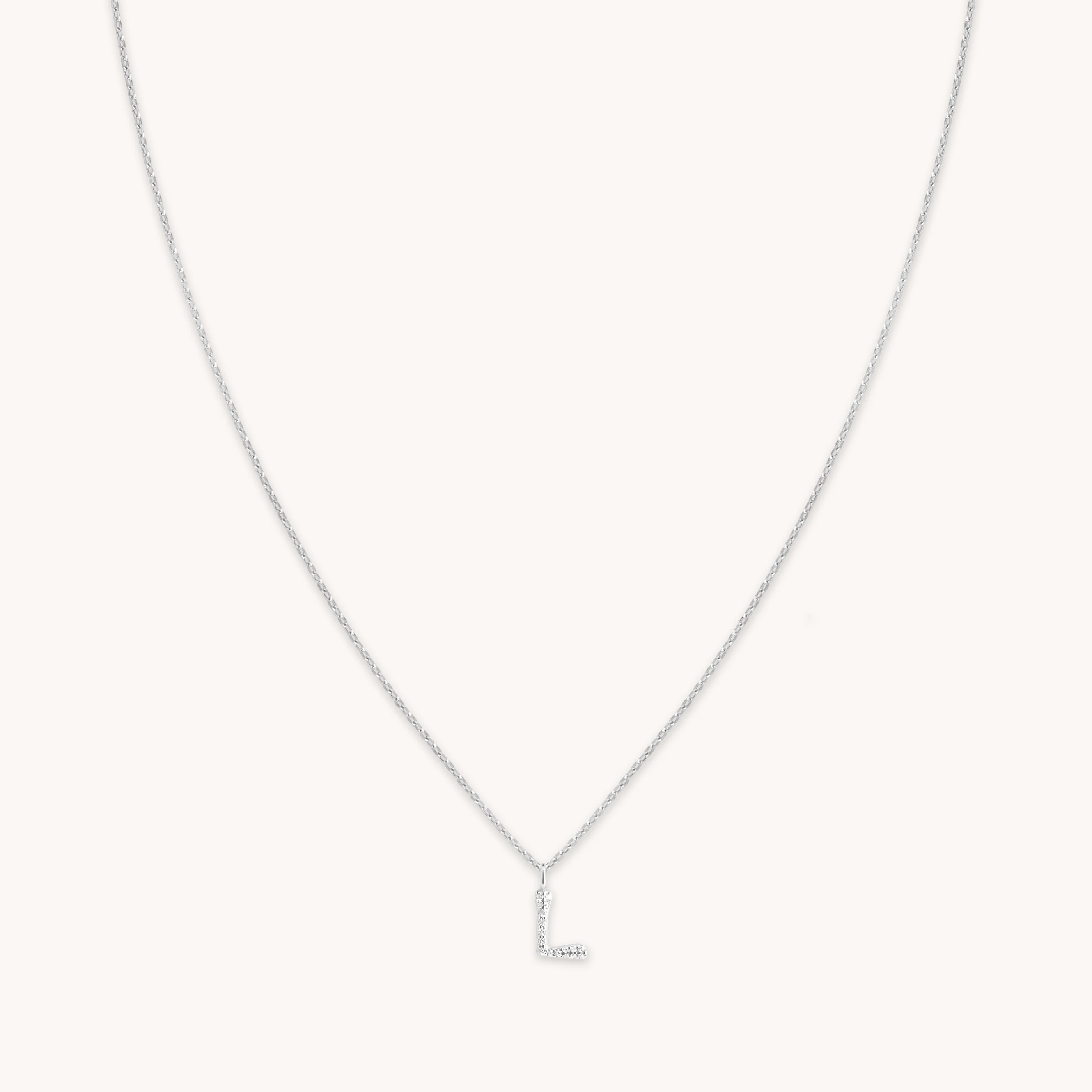 L Initial Pavé Pendant Necklace in Silver