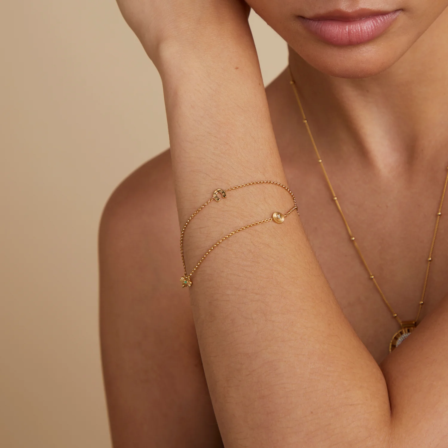 Lucky Charm Double Chain Bracelet in Gold - Image 4