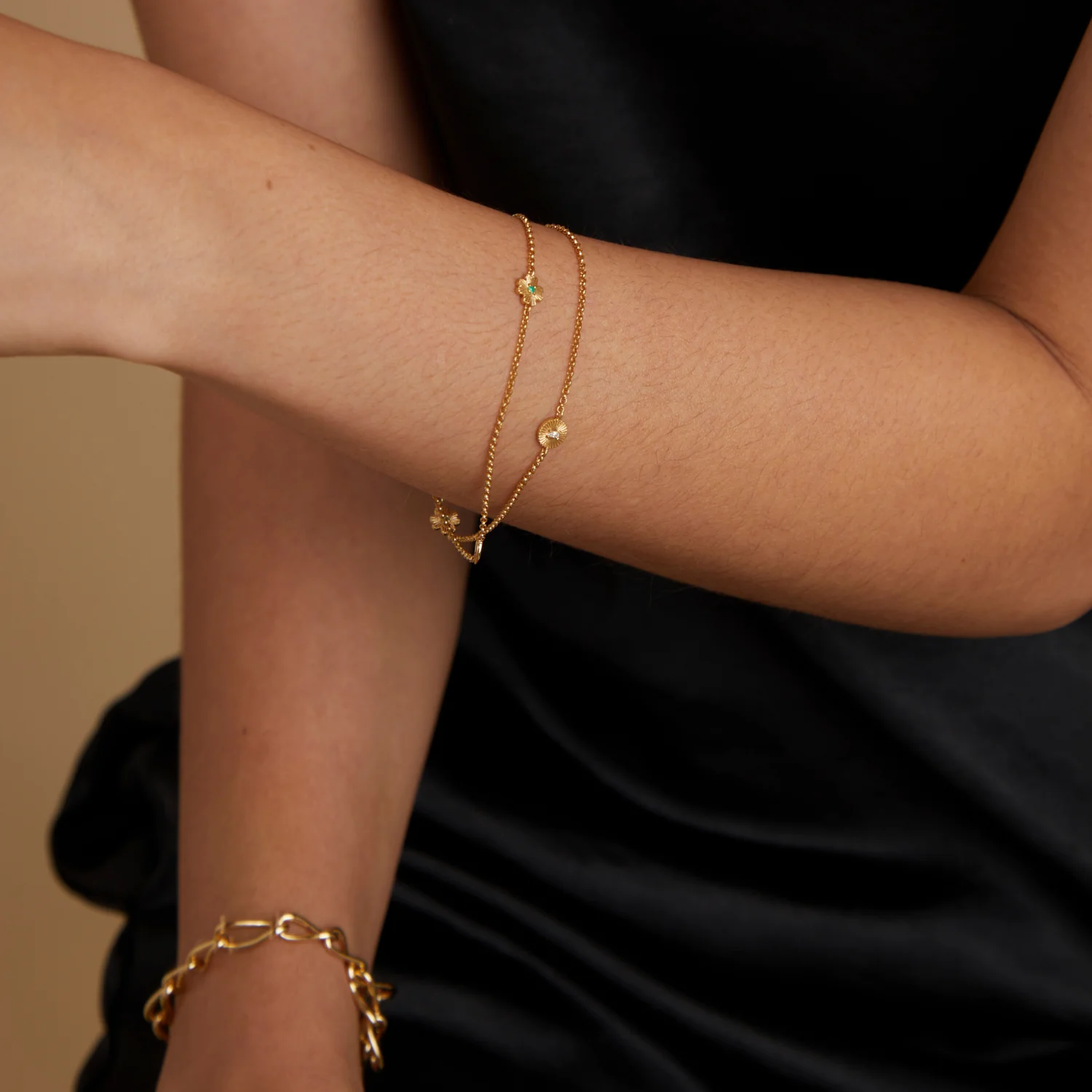Lucky Charm Double Chain Bracelet in Gold - Image 5