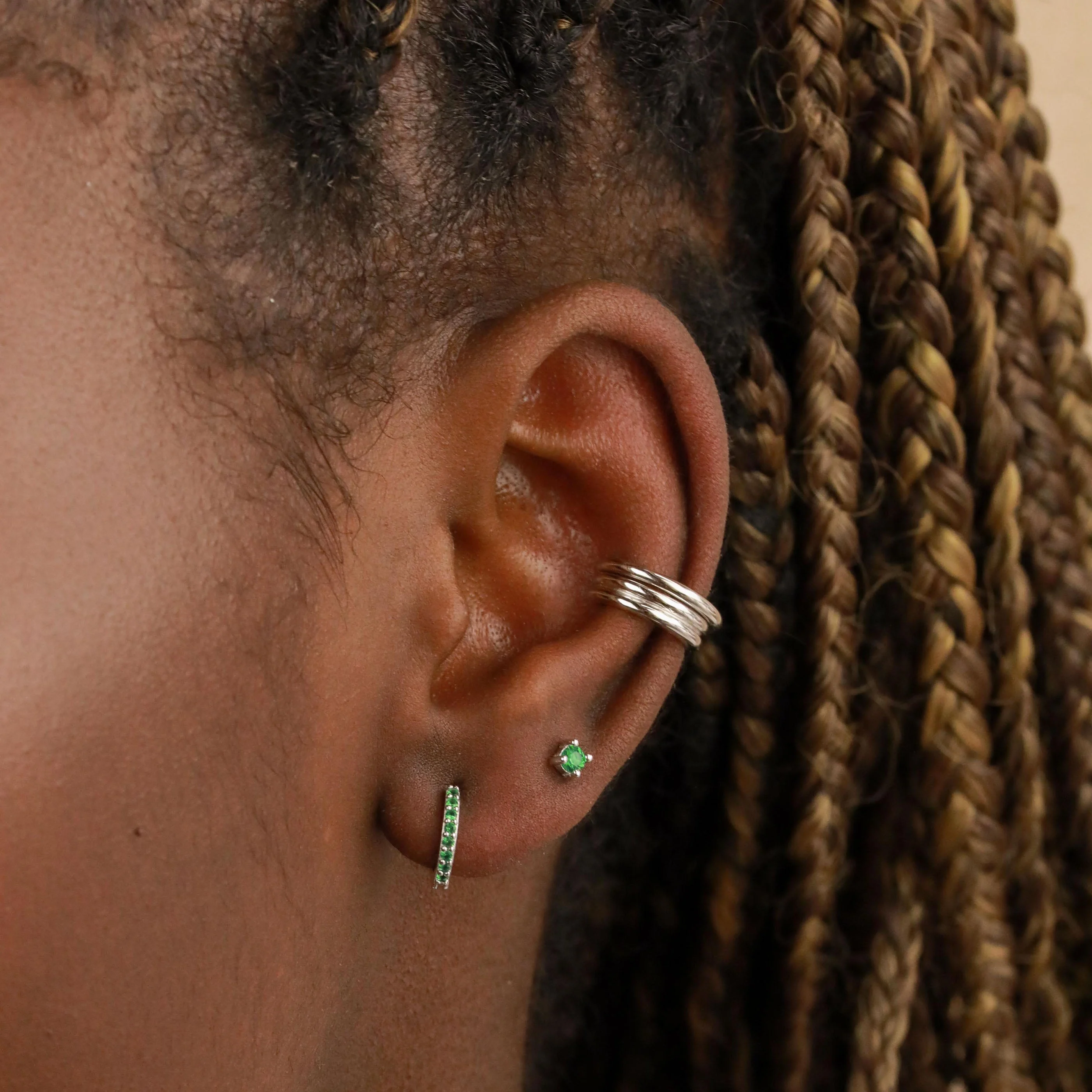 May Birthstone Stud Earrings in Silver with Emerald CZ - Image 4