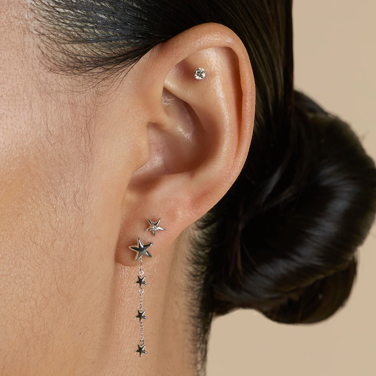 Multi Star Piercing Chain in Solid White Gold - Image 3