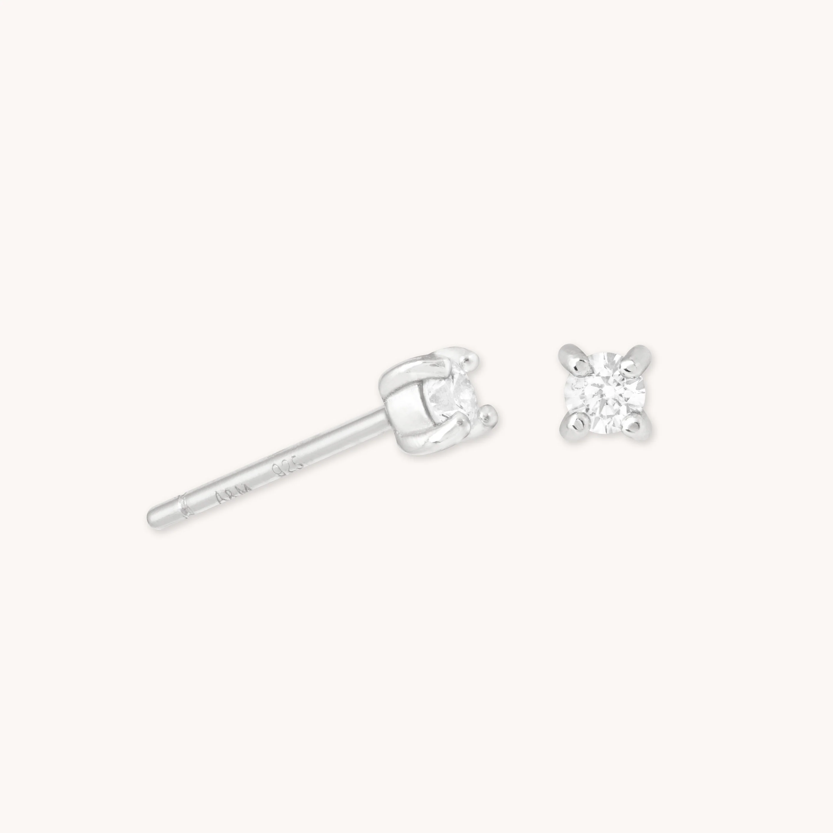 April Birthstone Stud Earrings in Silver with White CZ