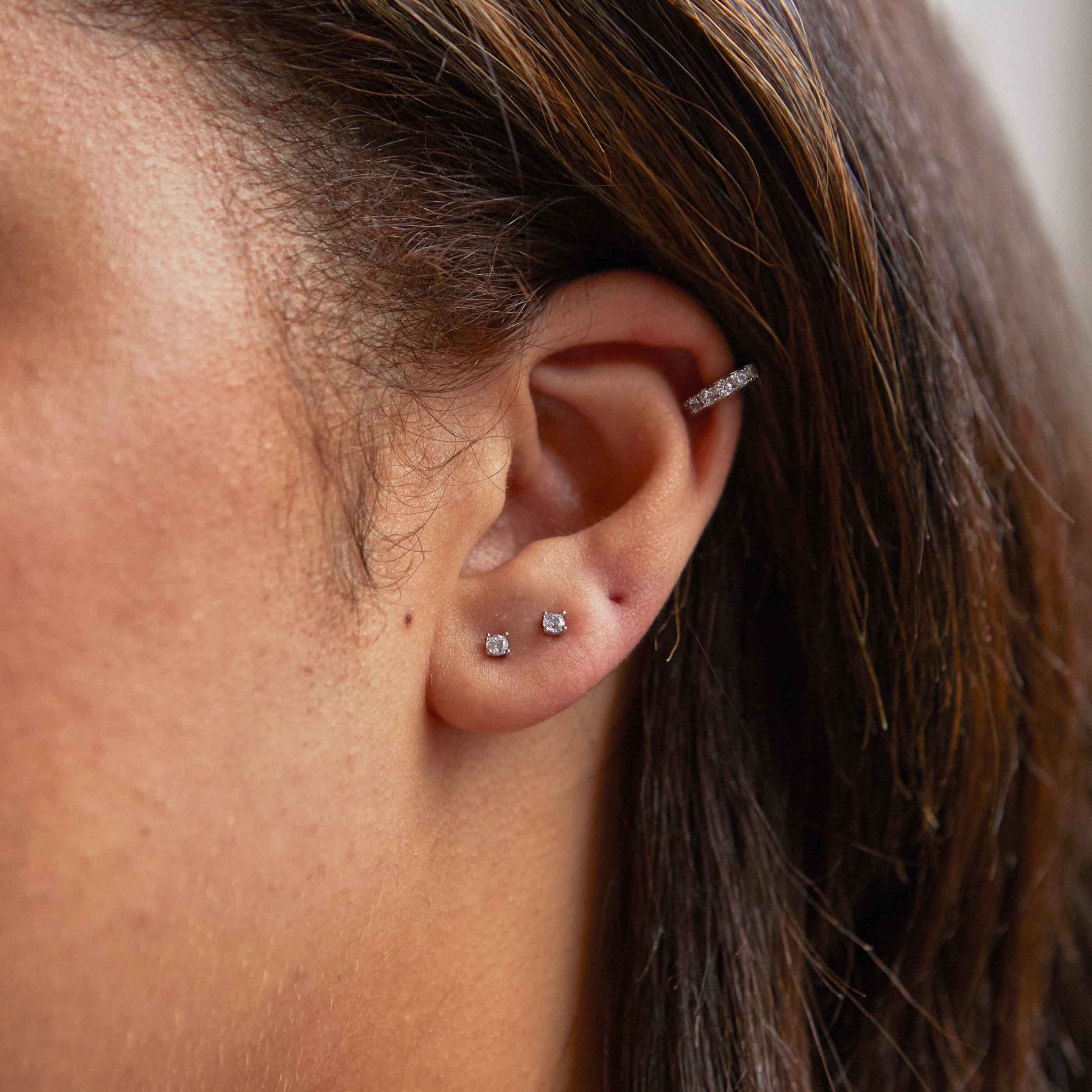 April Birthstone Stud Earrings in Silver with White CZ - Image 2