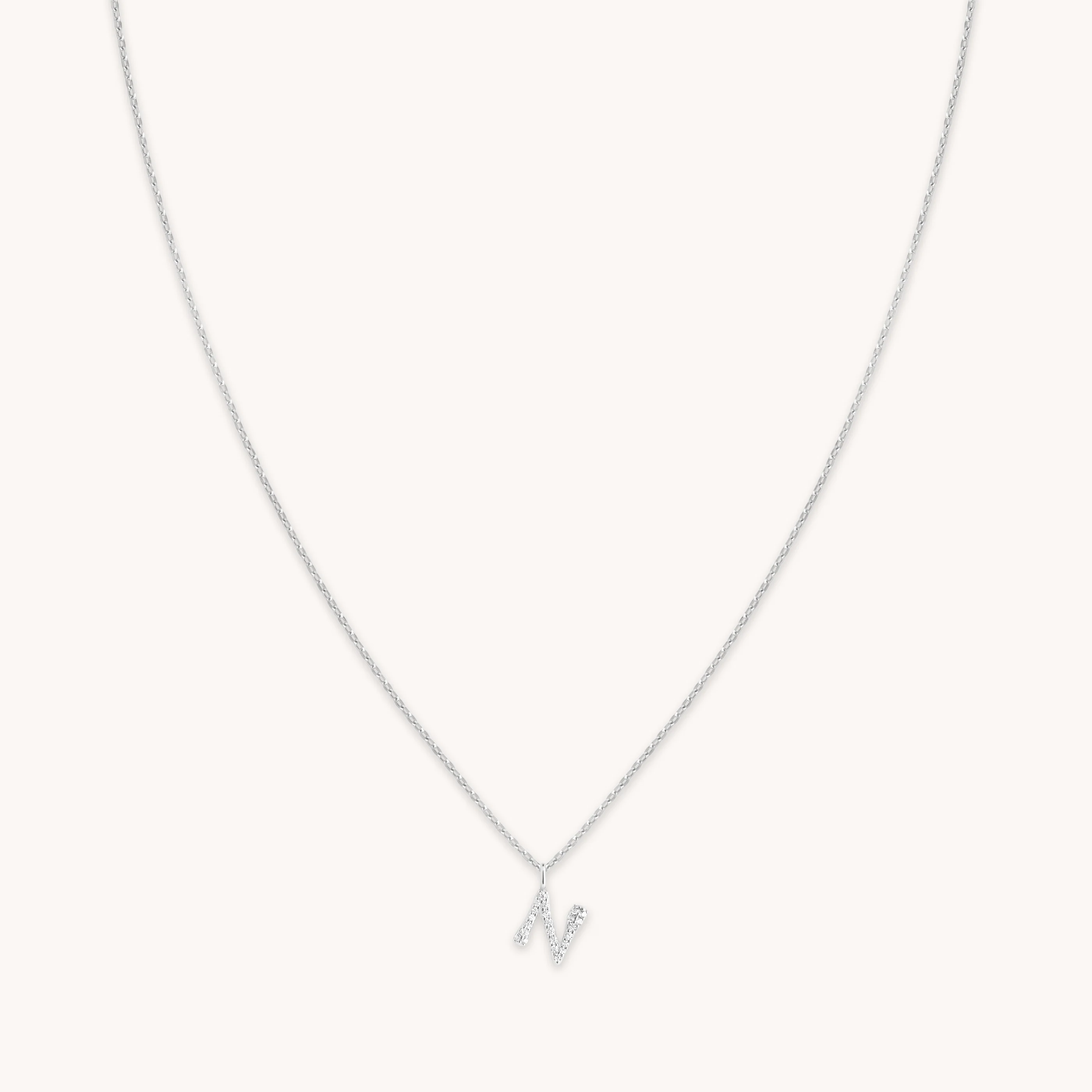 N Initial Pavé Pendant Necklace in Silver
