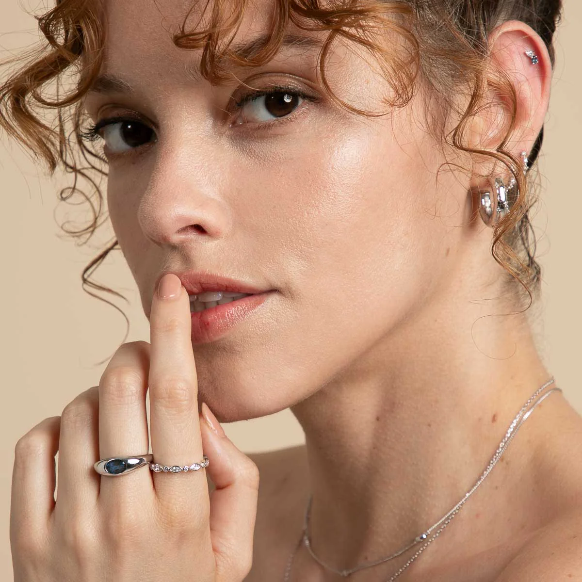 Navette Crystal Band Ring in Silver - Image 4