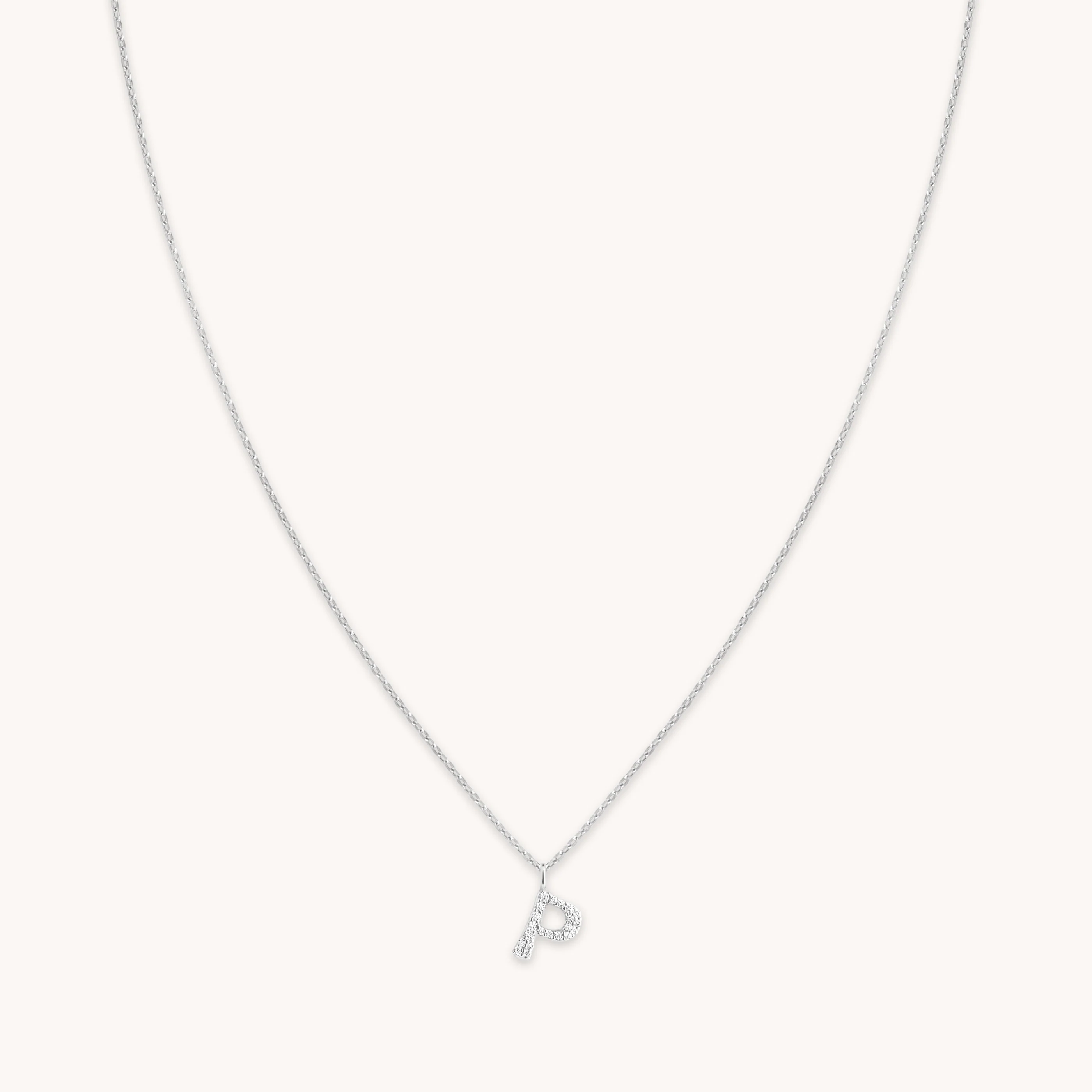 P Initial Pavé Pendant Necklace in Silver