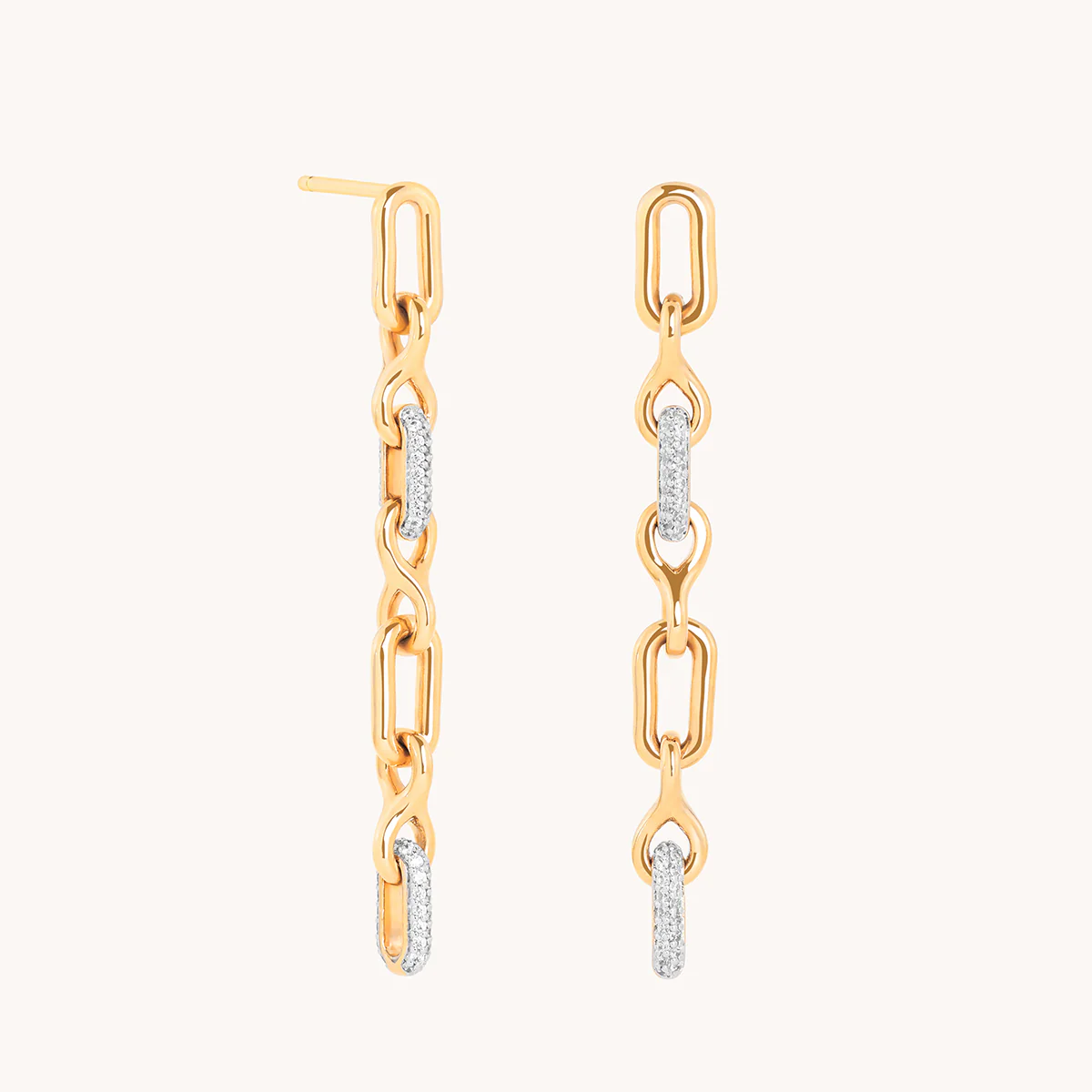 Pavé Chain Link Drop Studs in Gold