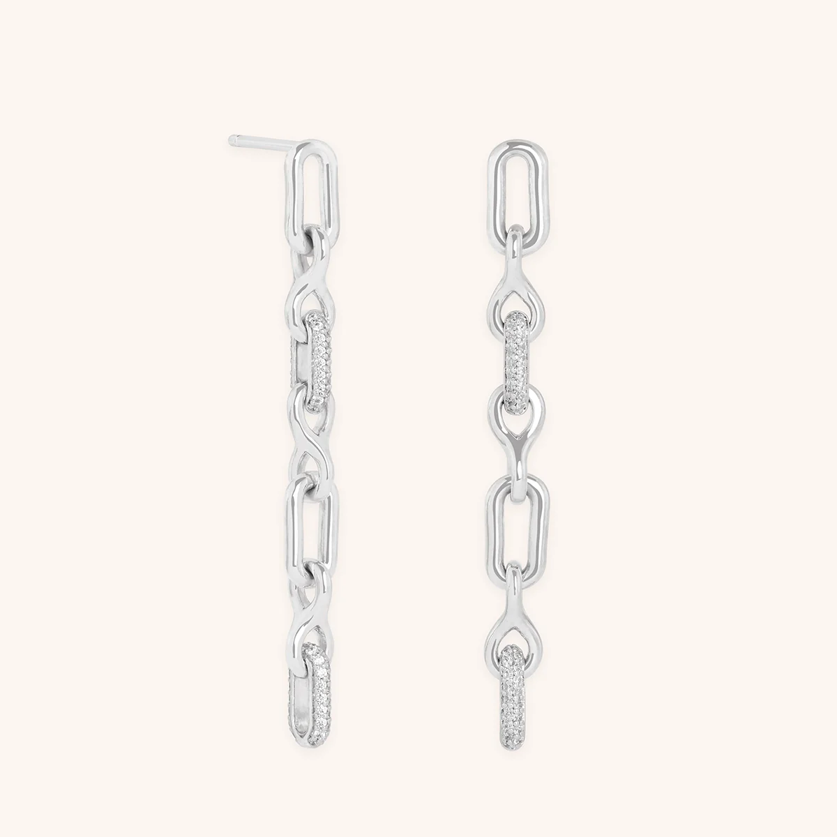Pavé Chain Link Drop Studs in Silver