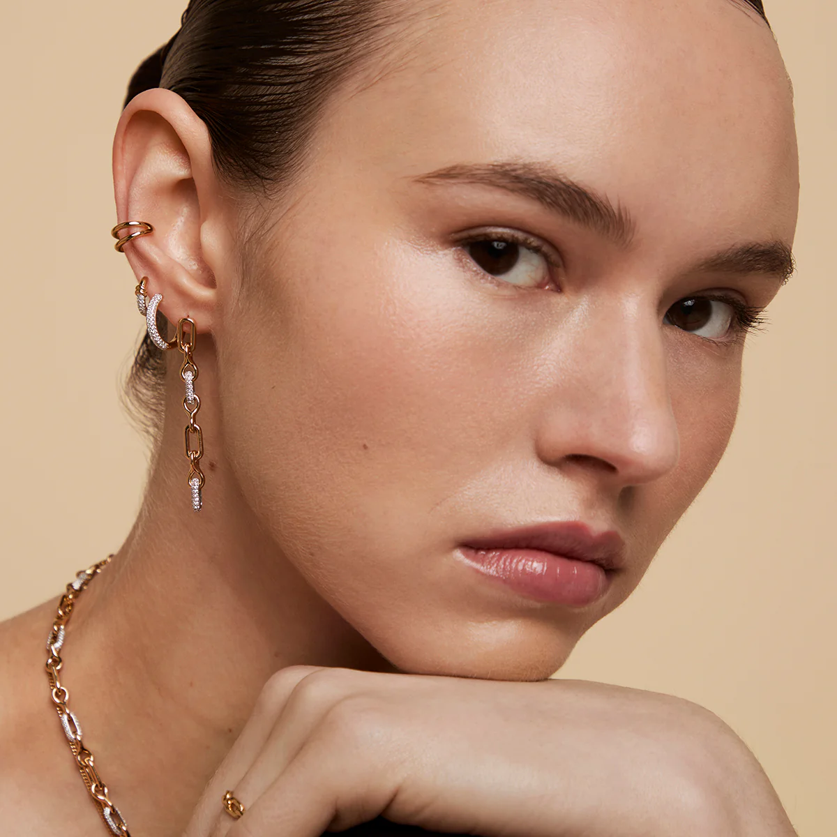 Pavé Essential Small Hoops in Gold - Image 5