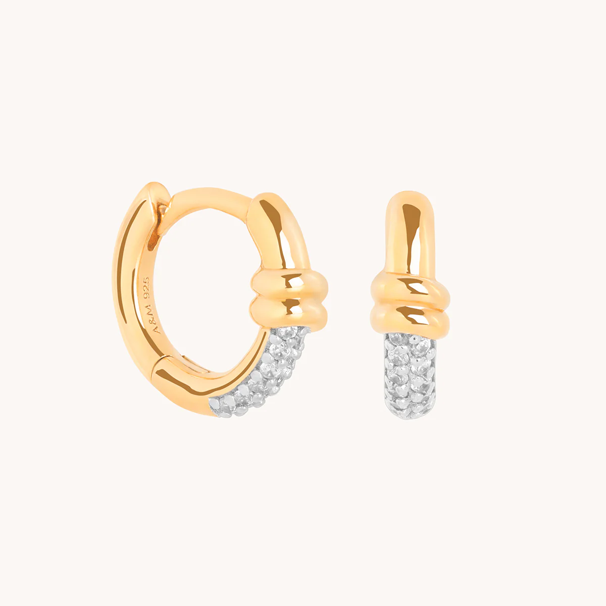 Pavé Knot Huggies in Gold