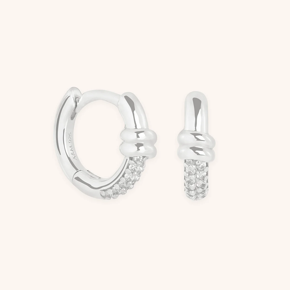 Pavé Knot Huggies in Silver