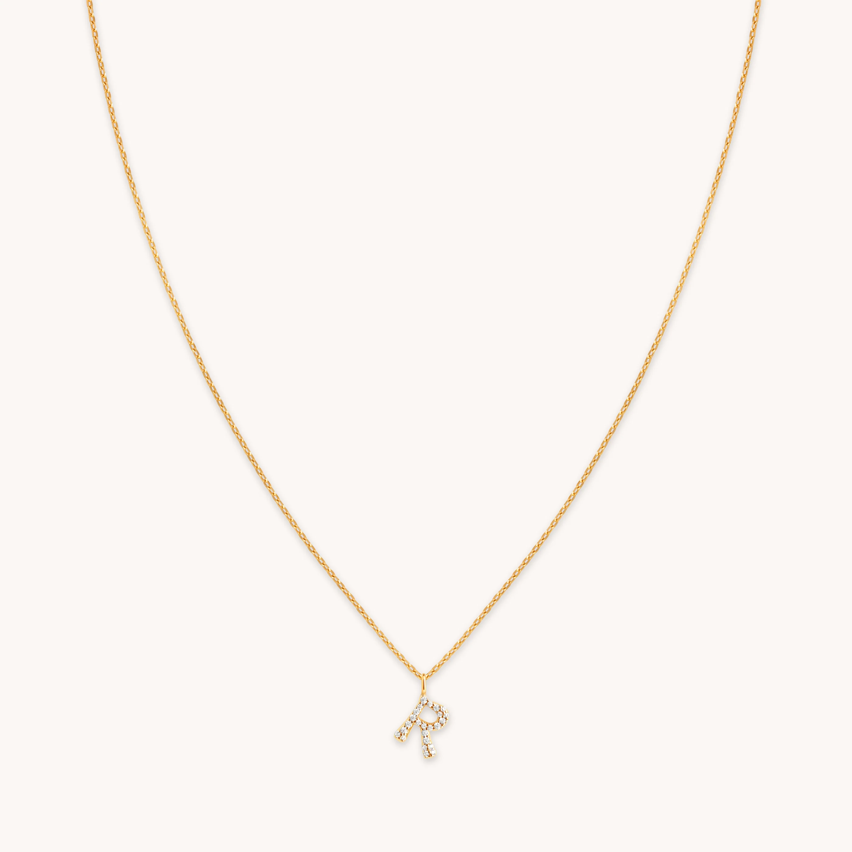 R Initial Pavé Pendant Necklace in Gold