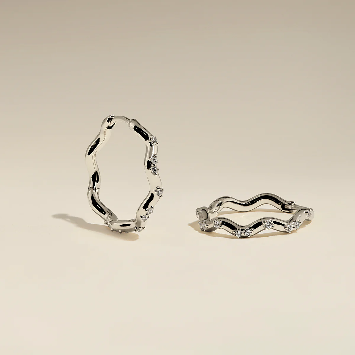 Scalloped Crystal Medium Hoops in Silver