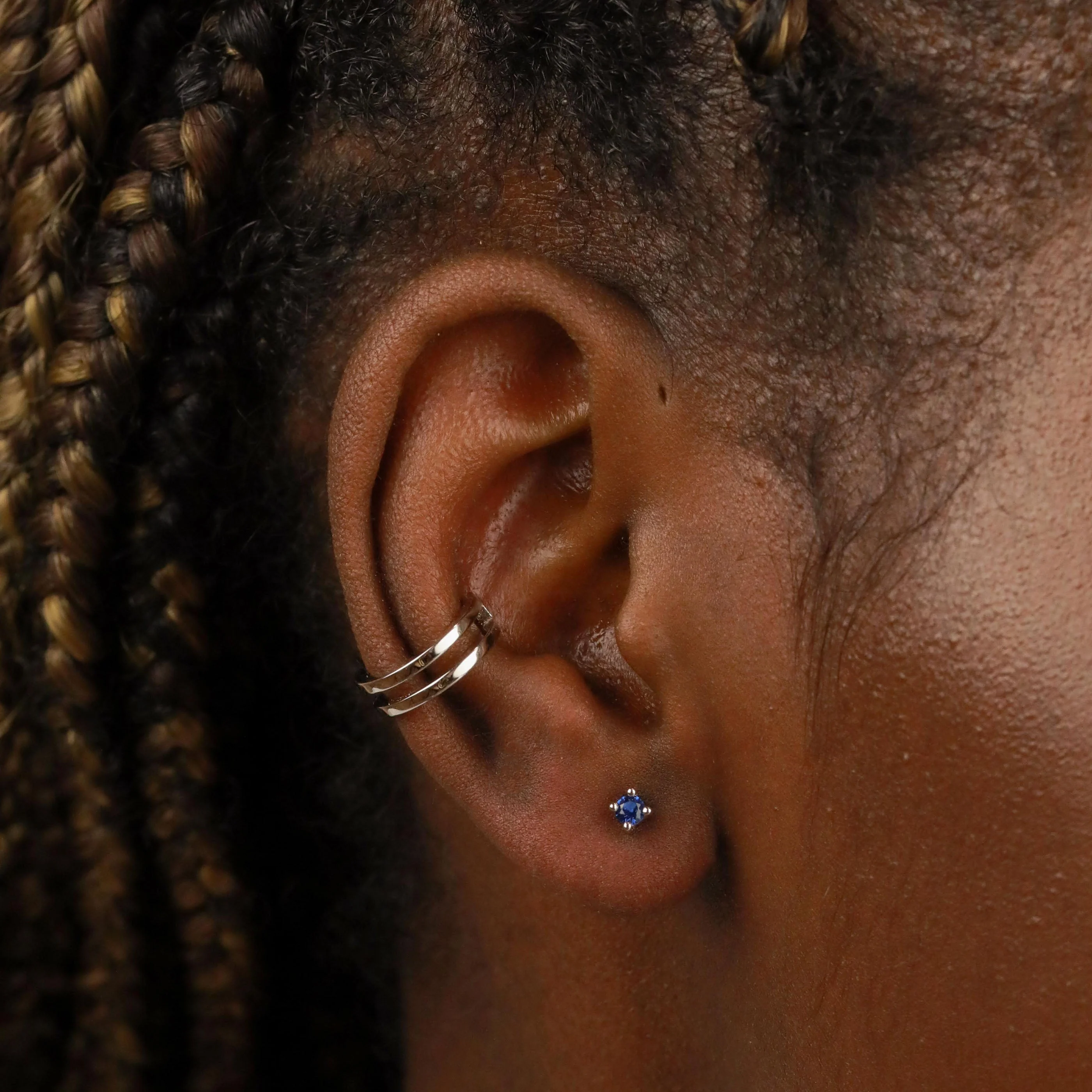 September Birthstone Stud Earrings in Silver with Sapphire CZ - Image 2