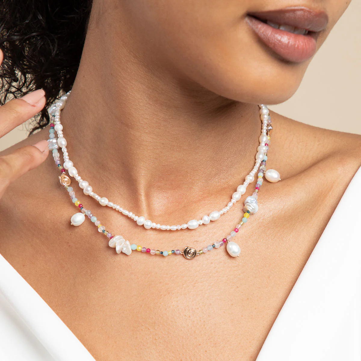Serenity Pearl Beaded Necklace in Gold - Image 5