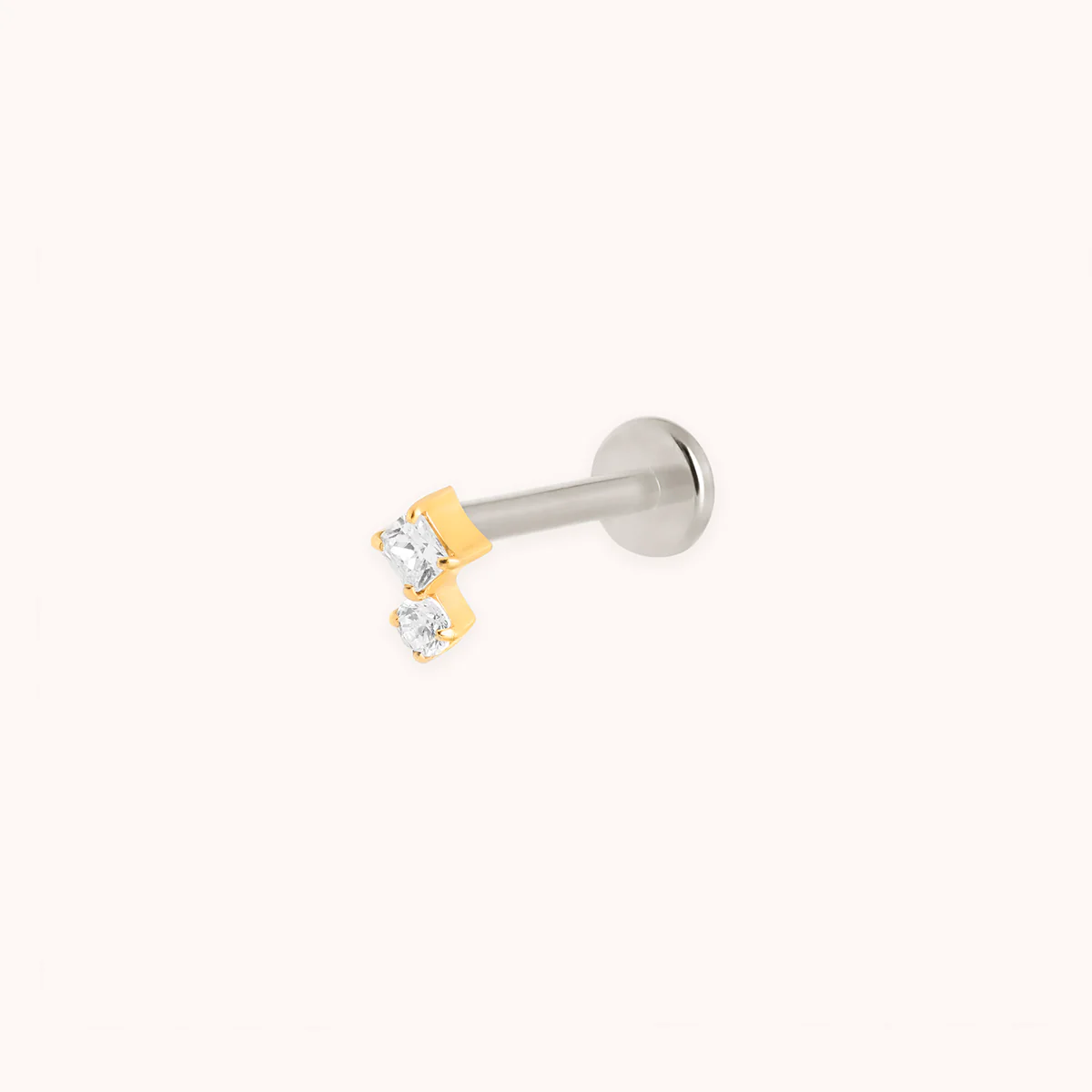 Square Crystal Double Titanium Piercing Stud in Gold