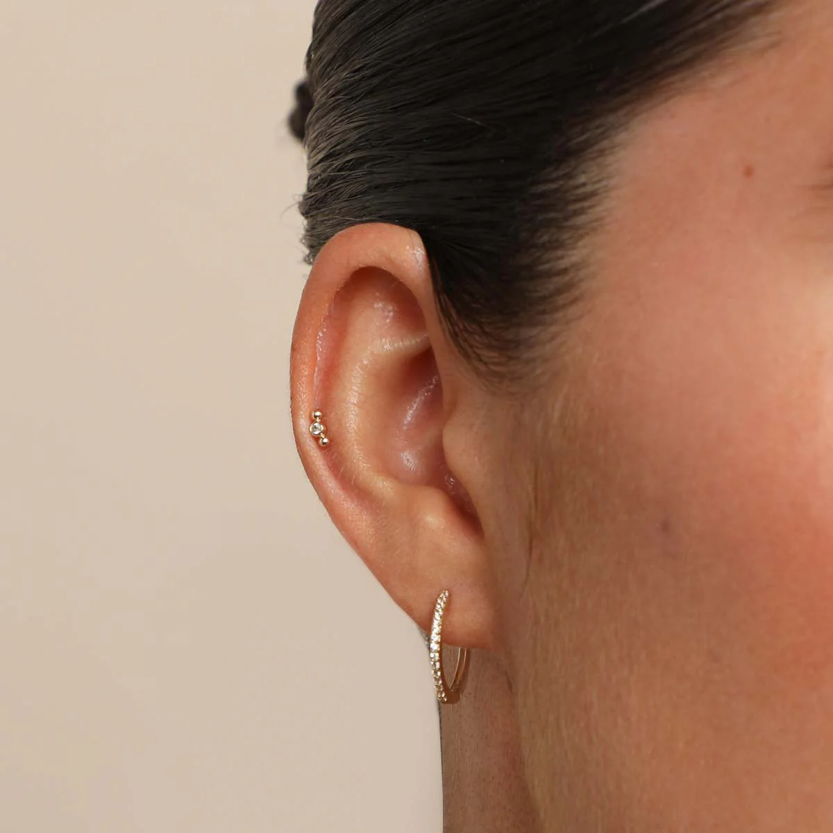 Topaz Beaded Triple Piercing Stud in Solid Gold - Image 2