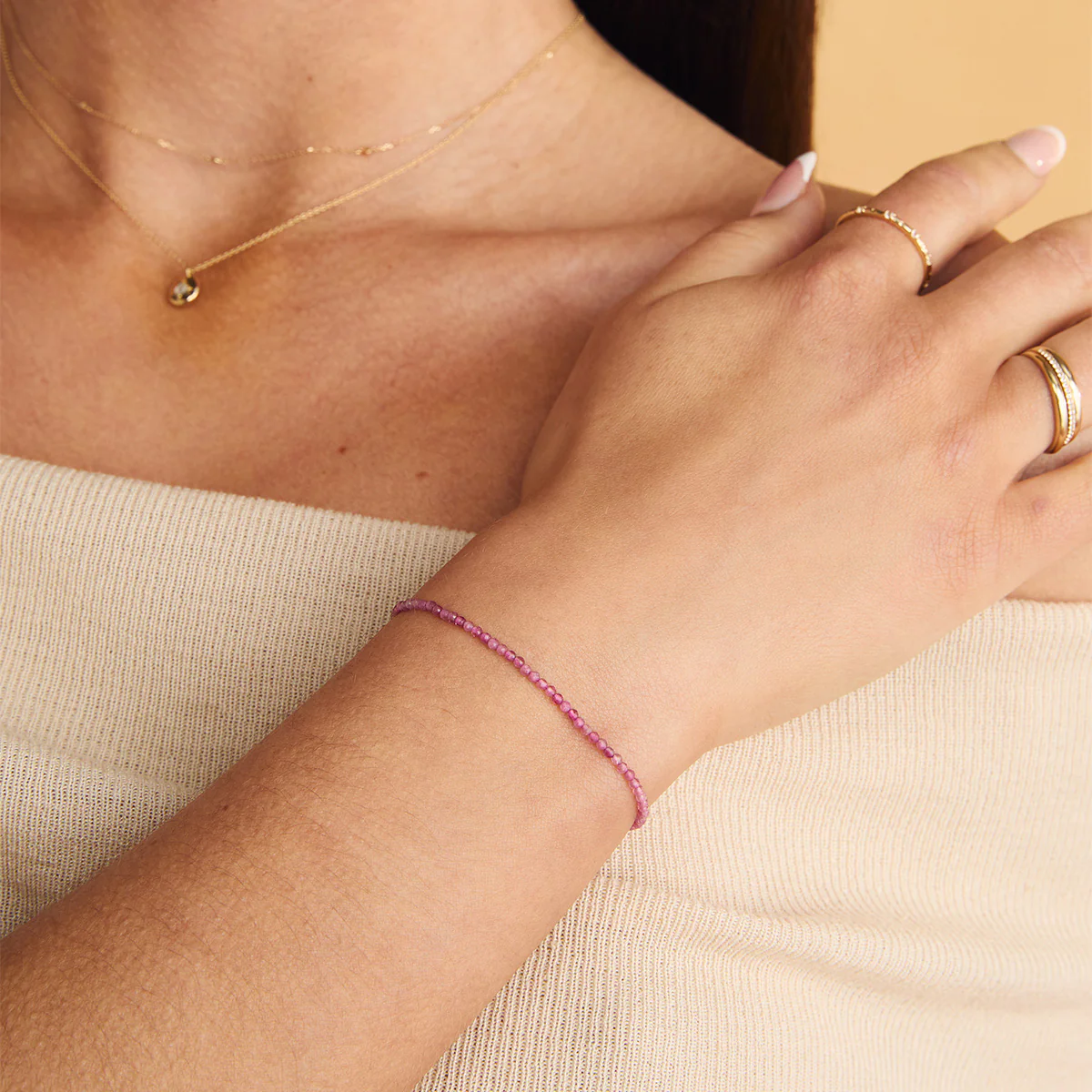Tourmaline October Beaded Bracelet in Solid White Gold - Image 2