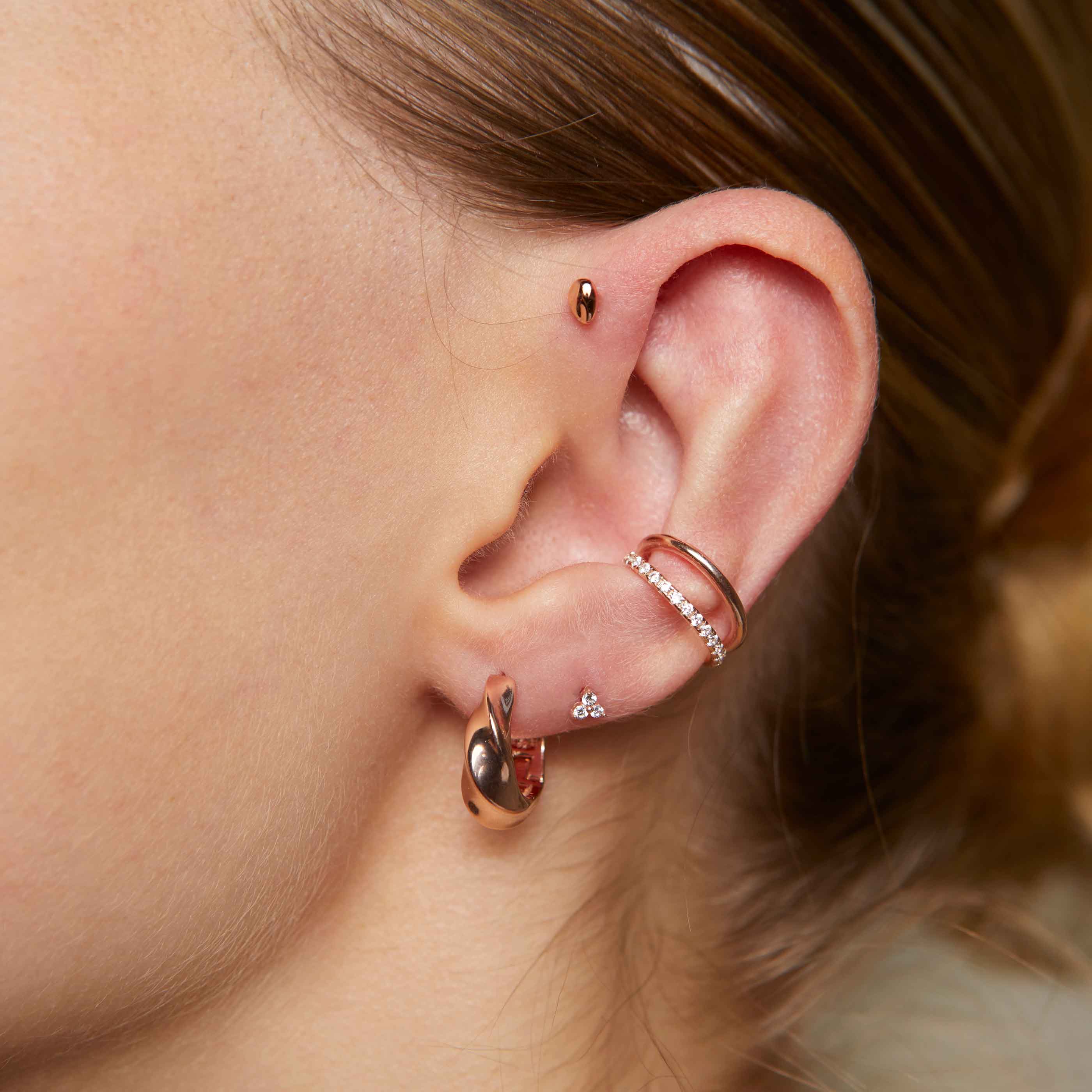 Triple Crystal Stud Earrings in Rose Gold - Image 4