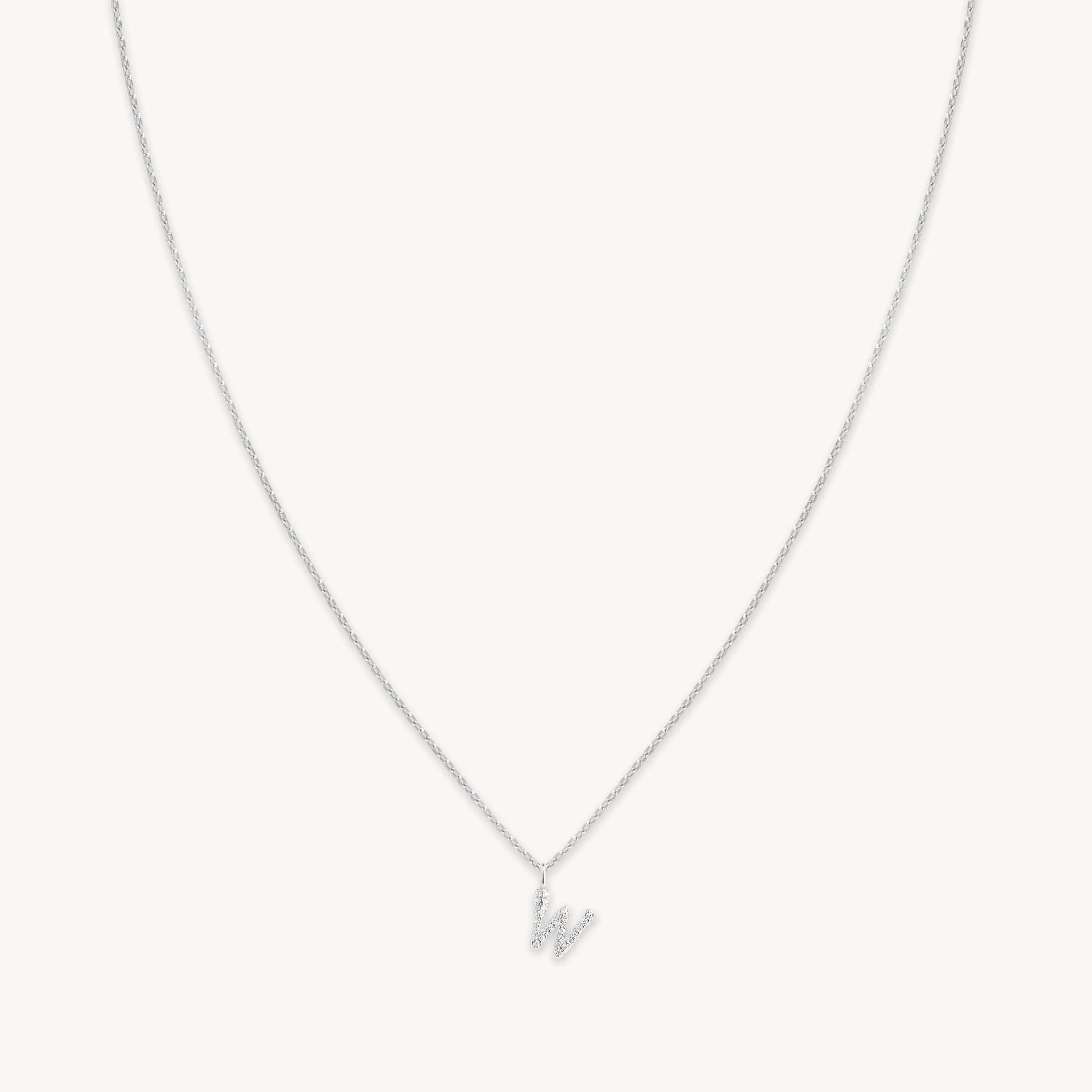 W Initial Pavé Pendant Necklace in Silver