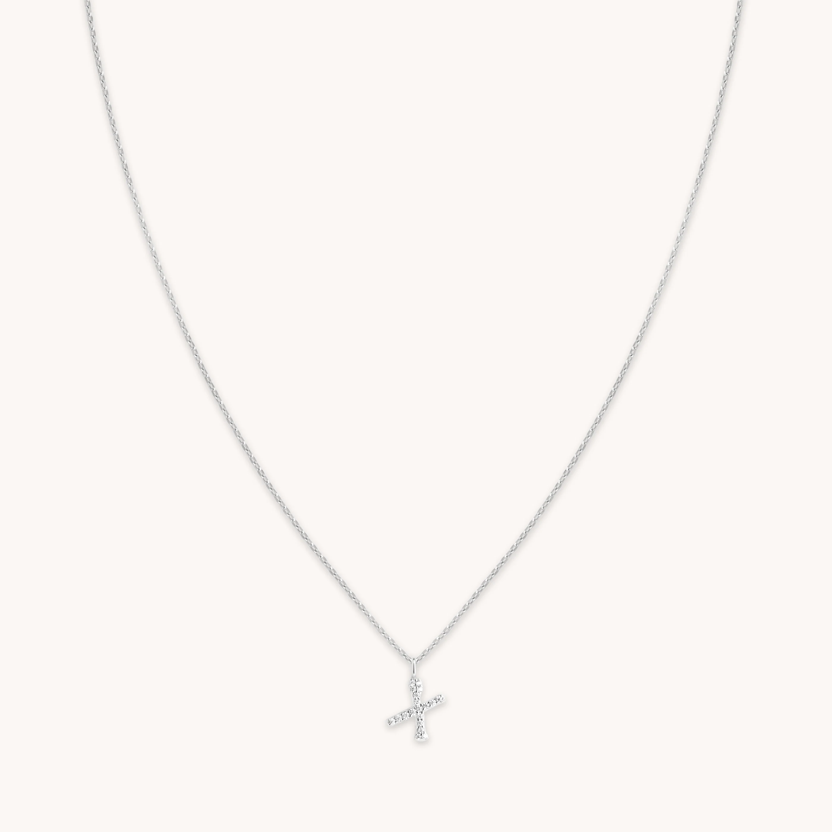 X Initial Pavé Pendant Necklace in Silver